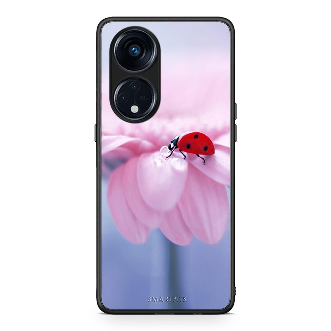 Θήκη Oppo Reno8T 5G / A98 Ladybug Flower από τη Smartfits με σχέδιο στο πίσω μέρος και μαύρο περίβλημα | Oppo Reno8T 5G / A98 Ladybug Flower Case with Colorful Back and Black Bezels