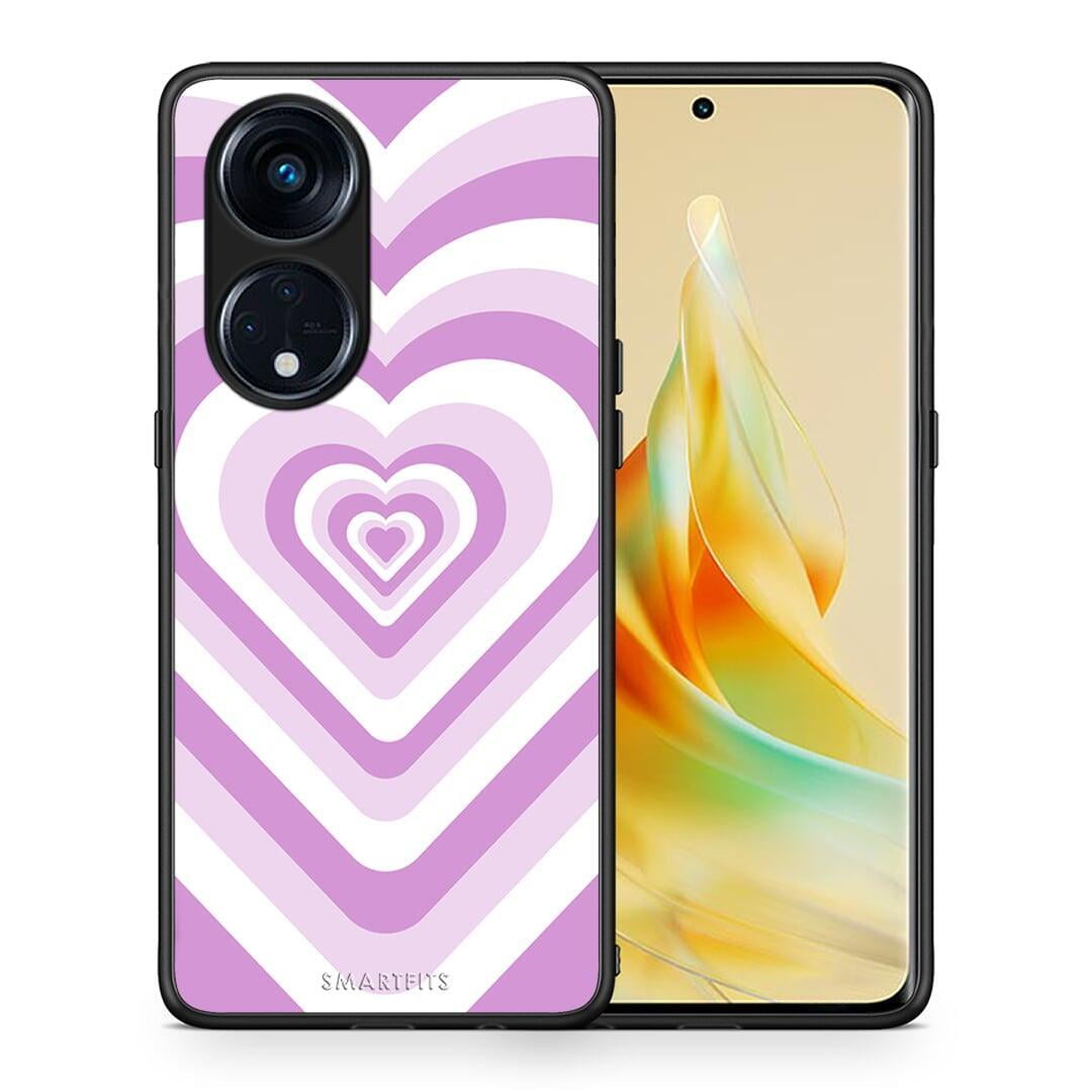 Θήκη Oppo Reno8T 5G / A98 Lilac Hearts από τη Smartfits με σχέδιο στο πίσω μέρος και μαύρο περίβλημα | Oppo Reno8T 5G / A98 Lilac Hearts Case with Colorful Back and Black Bezels