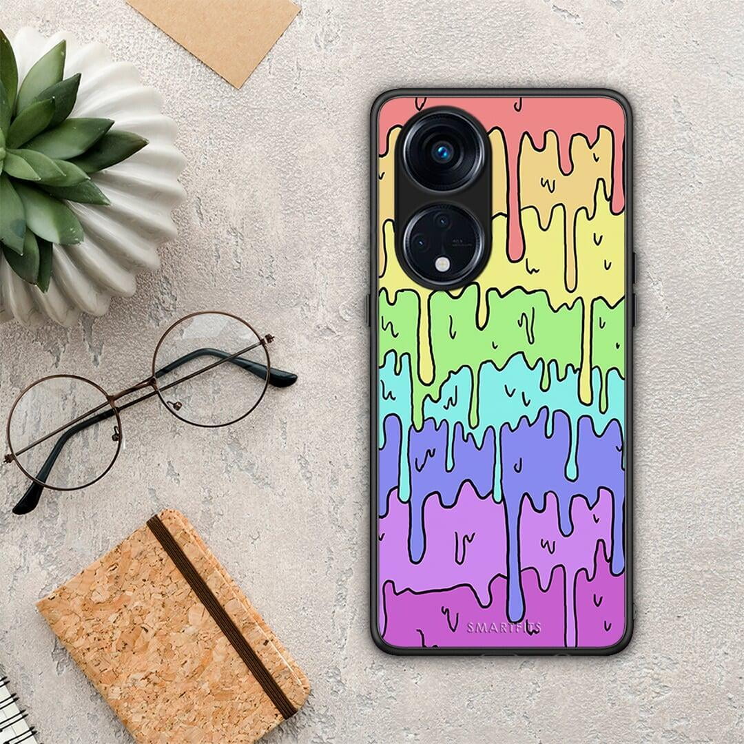 Θήκη Oppo Reno8T 5G / A98 Melting Rainbow από τη Smartfits με σχέδιο στο πίσω μέρος και μαύρο περίβλημα | Oppo Reno8T 5G / A98 Melting Rainbow Case with Colorful Back and Black Bezels