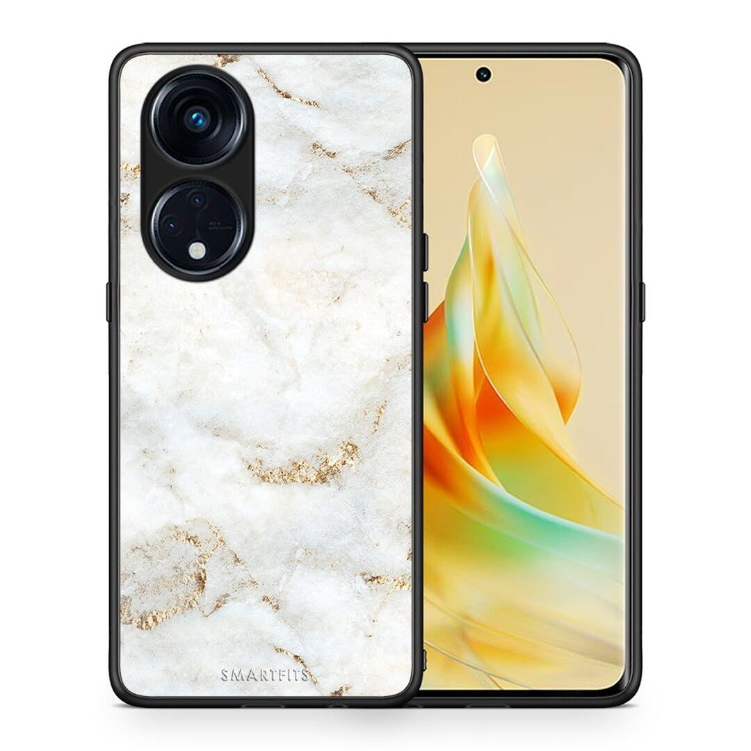 Θήκη Oppo Reno8T 5G / A1 Pro White Gold Marble από τη Smartfits με σχέδιο στο πίσω μέρος και μαύρο περίβλημα | Oppo Reno8T 5G / A1 Pro White Gold Marble Case with Colorful Back and Black Bezels