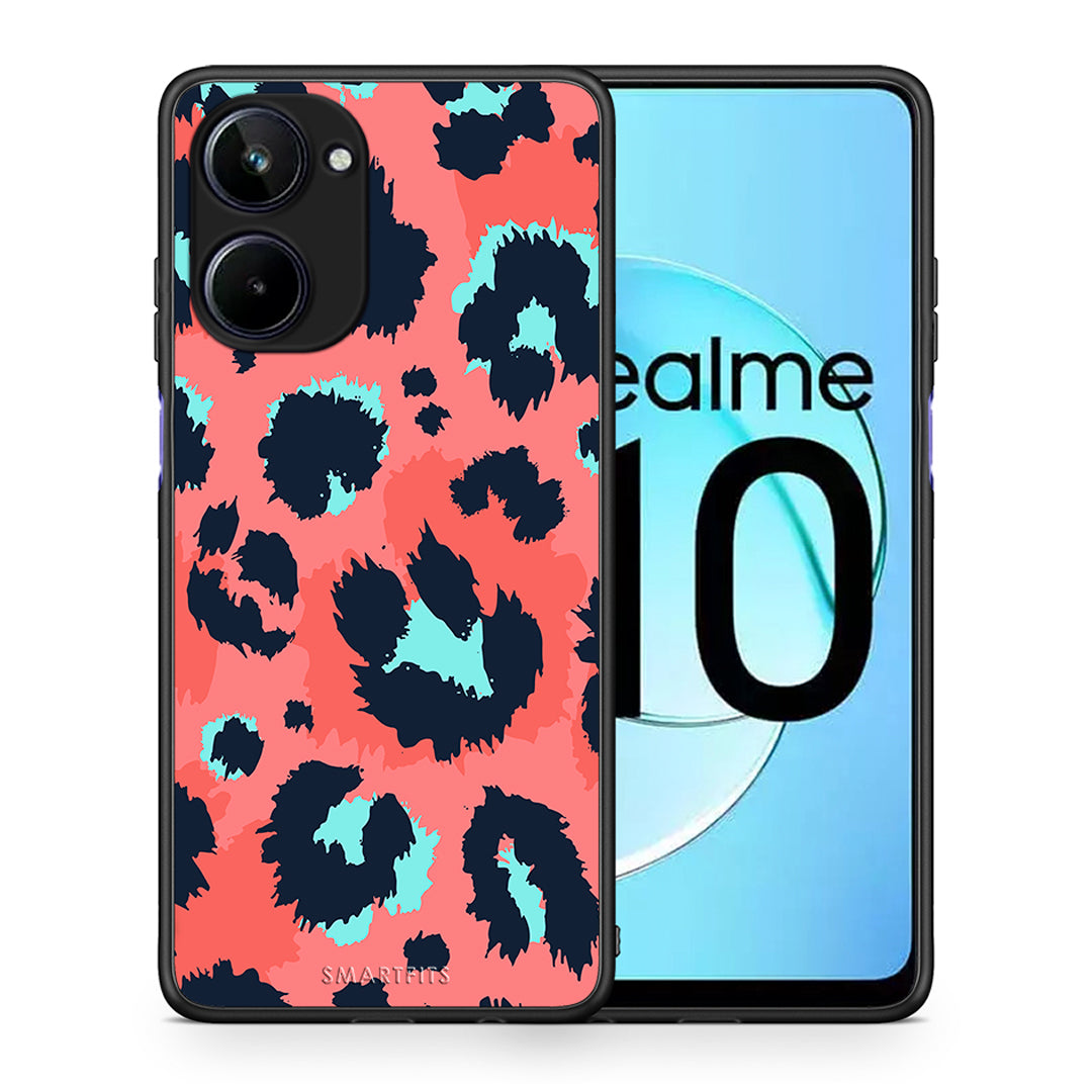 Θήκη Realme 10 Animal Pink Leopard από τη Smartfits με σχέδιο στο πίσω μέρος και μαύρο περίβλημα | Realme 10 Animal Pink Leopard Case with Colorful Back and Black Bezels