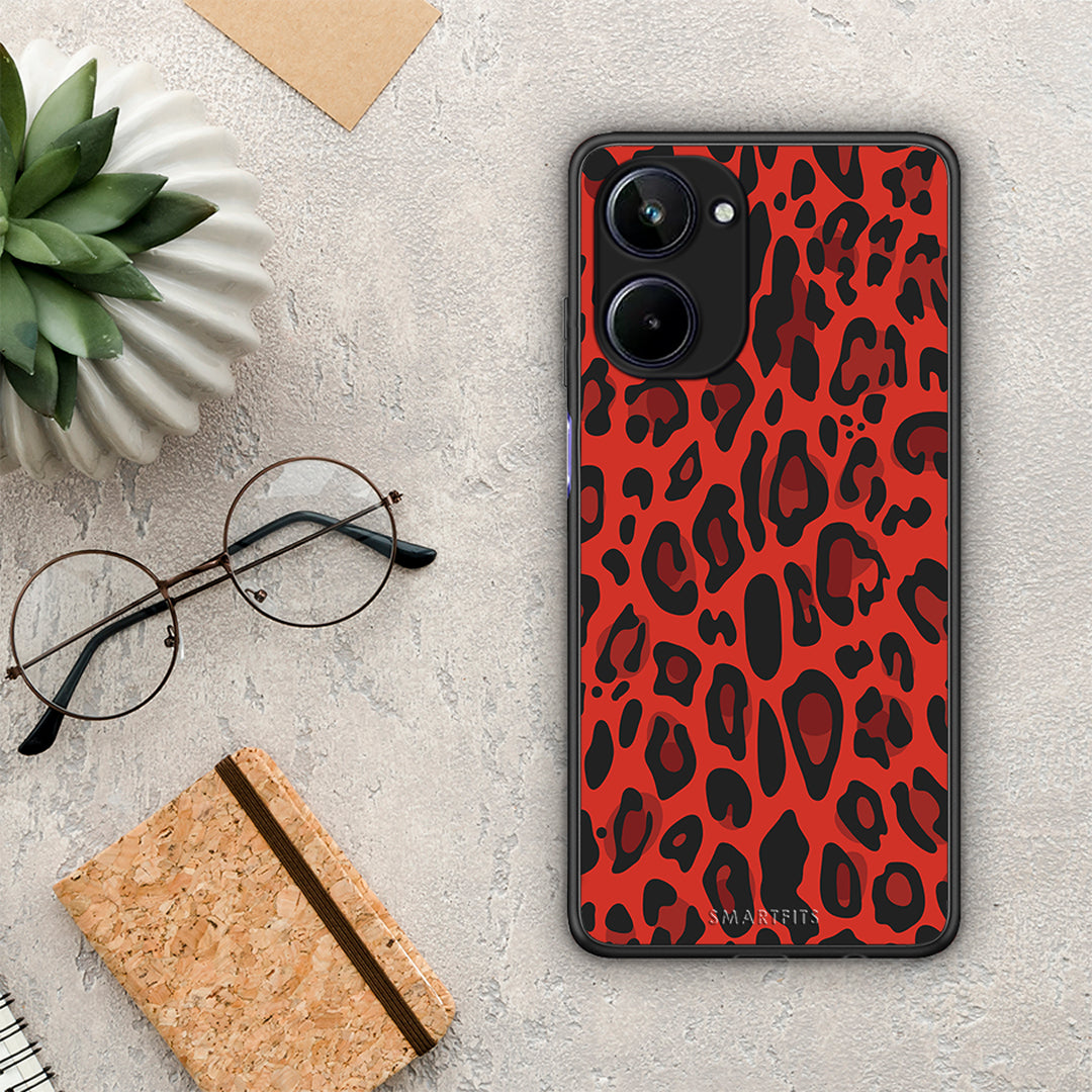 Θήκη Realme 10 Animal Red Leopard από τη Smartfits με σχέδιο στο πίσω μέρος και μαύρο περίβλημα | Realme 10 Animal Red Leopard Case with Colorful Back and Black Bezels