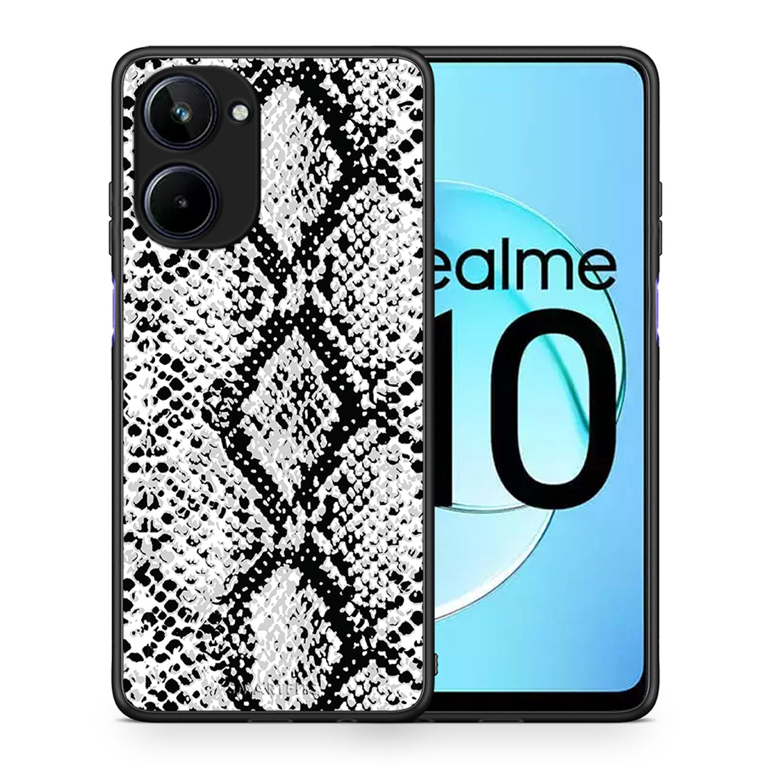 Θήκη Realme 10 Animal White Snake από τη Smartfits με σχέδιο στο πίσω μέρος και μαύρο περίβλημα | Realme 10 Animal White Snake Case with Colorful Back and Black Bezels