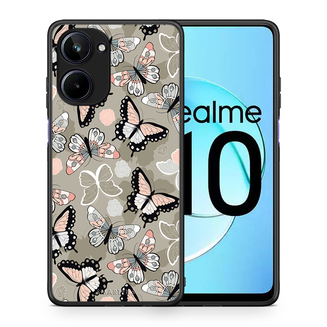 Θήκη Realme 10 Boho Butterflies από τη Smartfits με σχέδιο στο πίσω μέρος και μαύρο περίβλημα | Realme 10 Boho Butterflies Case with Colorful Back and Black Bezels