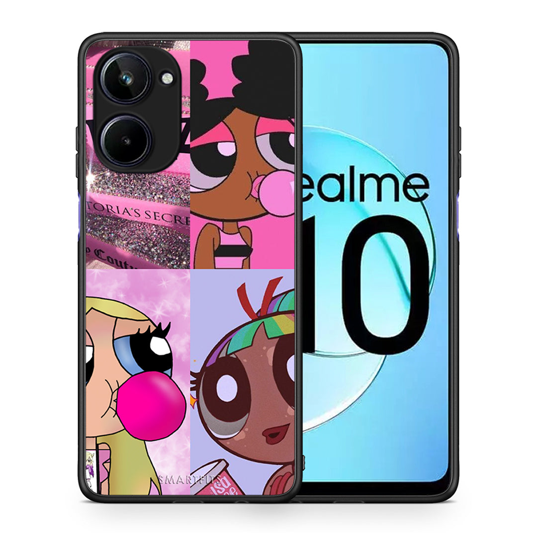 Θήκη Realme 10 Bubble Girls από τη Smartfits με σχέδιο στο πίσω μέρος και μαύρο περίβλημα | Realme 10 Bubble Girls Case with Colorful Back and Black Bezels