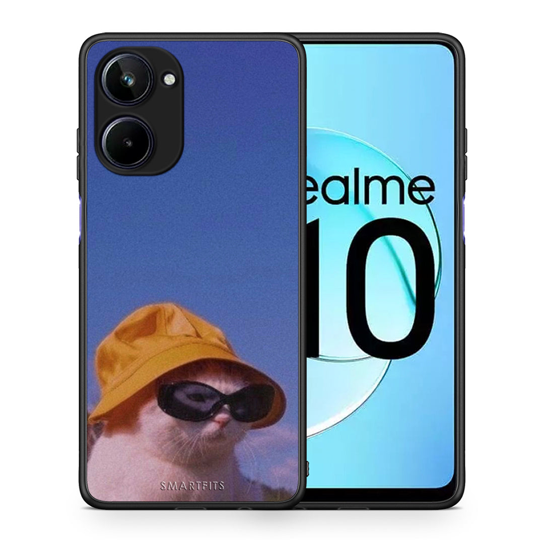 Θήκη Realme 10 Cat Diva από τη Smartfits με σχέδιο στο πίσω μέρος και μαύρο περίβλημα | Realme 10 Cat Diva Case with Colorful Back and Black Bezels