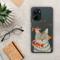 Thumbnail for Θήκη Realme 10 Cat Goldfish από τη Smartfits με σχέδιο στο πίσω μέρος και μαύρο περίβλημα | Realme 10 Cat Goldfish Case with Colorful Back and Black Bezels