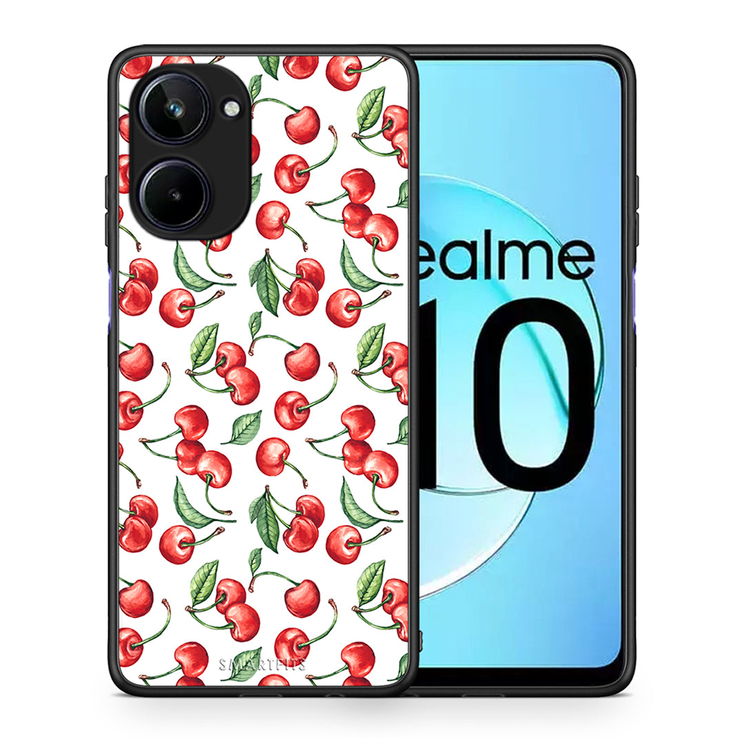 Θήκη Realme 10 Cherry Summer από τη Smartfits με σχέδιο στο πίσω μέρος και μαύρο περίβλημα | Realme 10 Cherry Summer Case with Colorful Back and Black Bezels