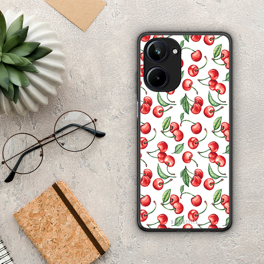 Θήκη Realme 10 Cherry Summer από τη Smartfits με σχέδιο στο πίσω μέρος και μαύρο περίβλημα | Realme 10 Cherry Summer Case with Colorful Back and Black Bezels