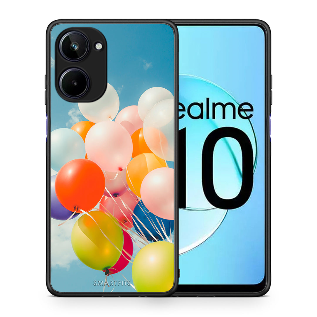 Θήκη Realme 10 Colorful Balloons από τη Smartfits με σχέδιο στο πίσω μέρος και μαύρο περίβλημα | Realme 10 Colorful Balloons Case with Colorful Back and Black Bezels