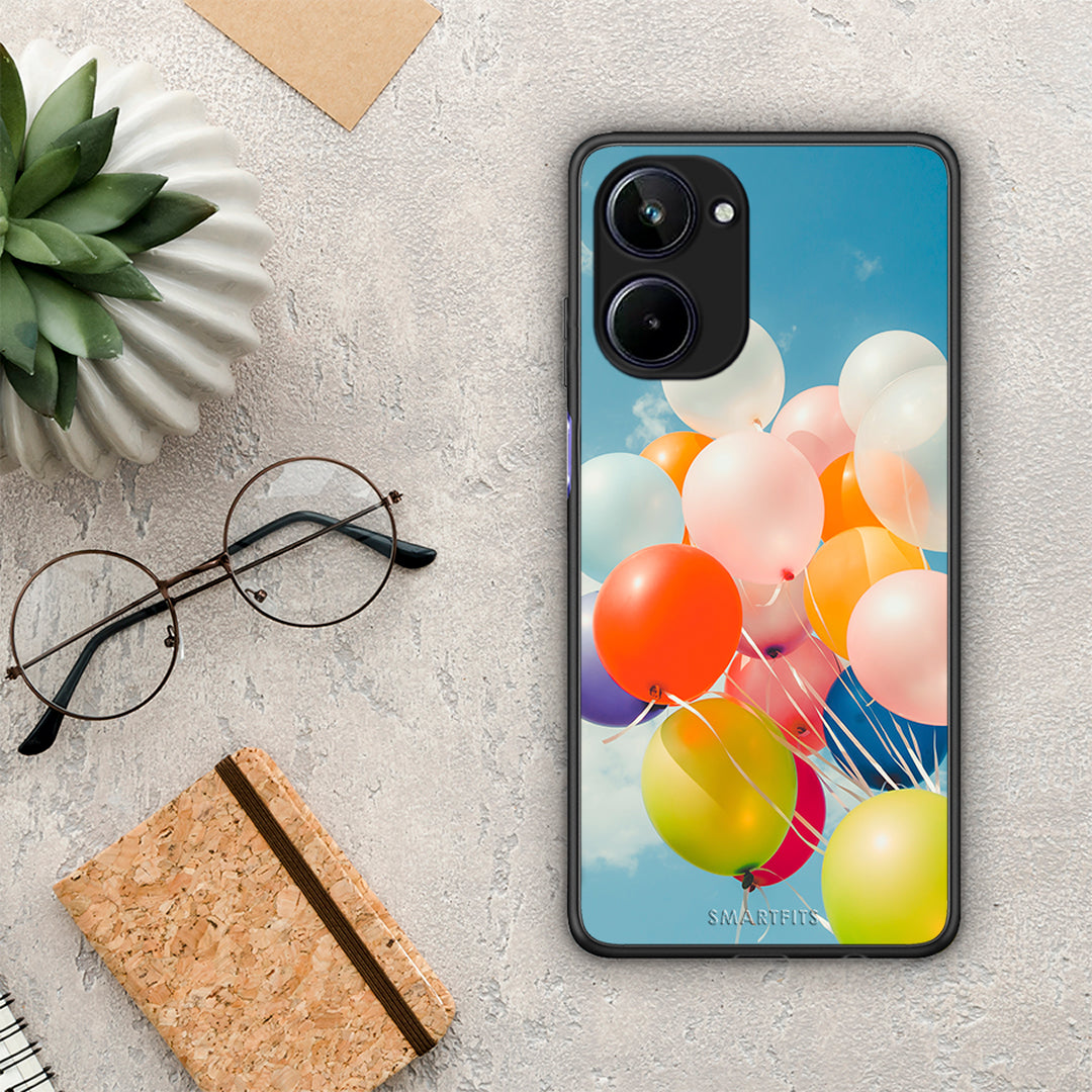 Θήκη Realme 10 Colorful Balloons από τη Smartfits με σχέδιο στο πίσω μέρος και μαύρο περίβλημα | Realme 10 Colorful Balloons Case with Colorful Back and Black Bezels