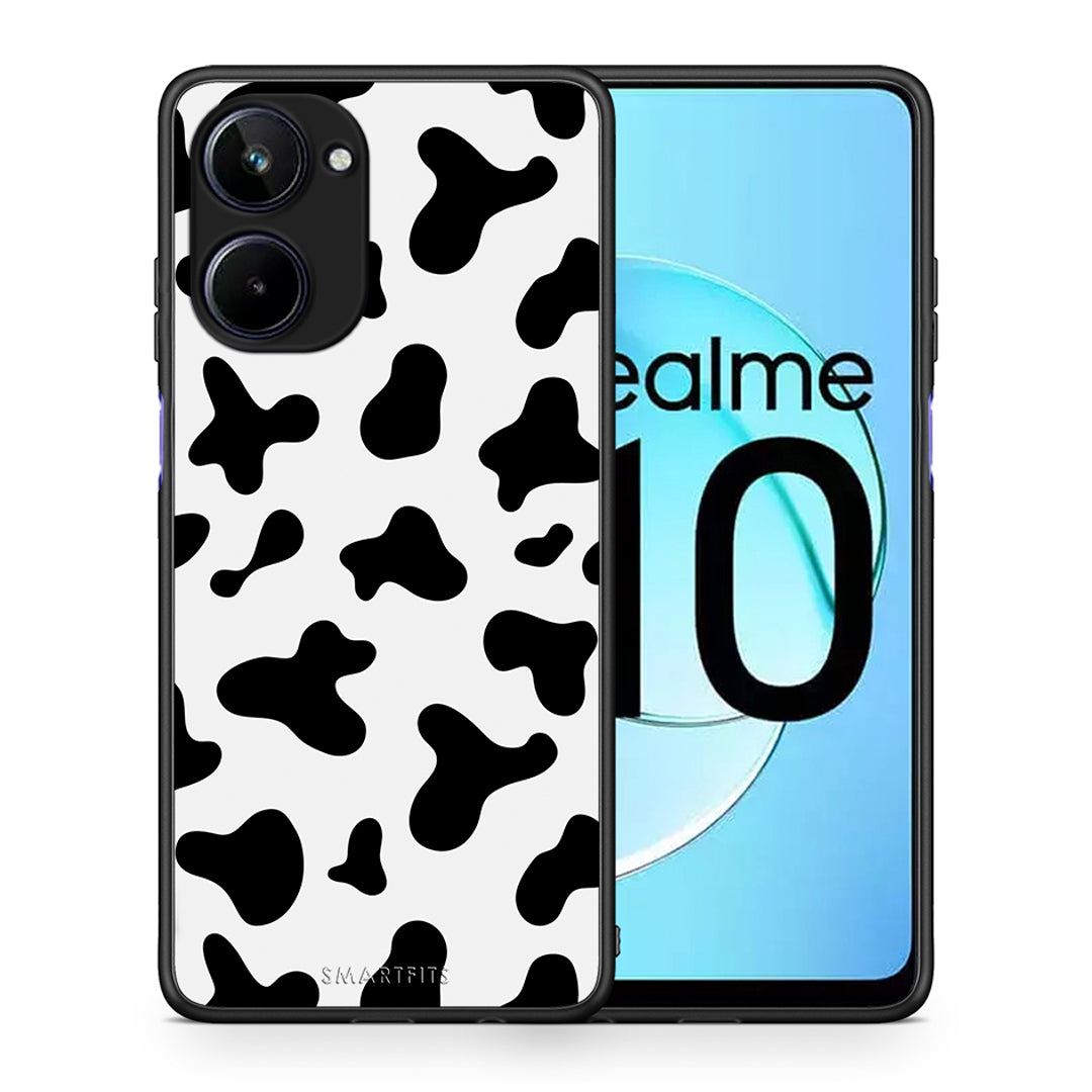 Θήκη Realme 10 Cow Print από τη Smartfits με σχέδιο στο πίσω μέρος και μαύρο περίβλημα | Realme 10 Cow Print Case with Colorful Back and Black Bezels