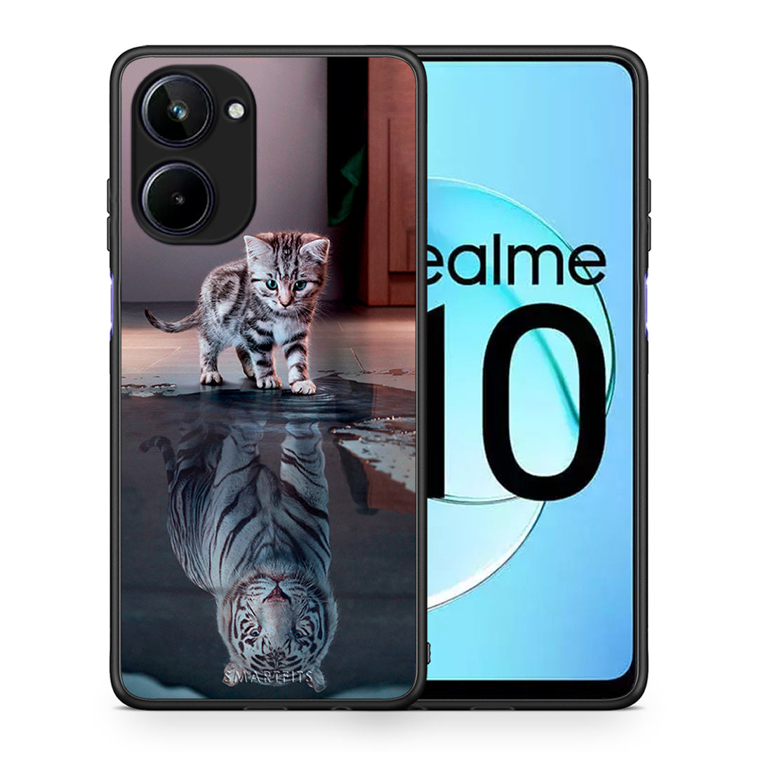 Θήκη Realme 10 Cute Tiger από τη Smartfits με σχέδιο στο πίσω μέρος και μαύρο περίβλημα | Realme 10 Cute Tiger Case with Colorful Back and Black Bezels