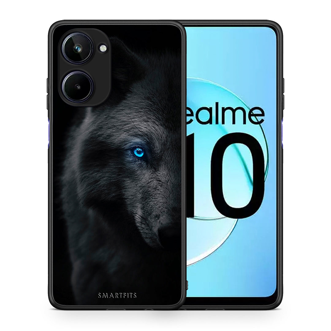 Θήκη Realme 10 Dark Wolf από τη Smartfits με σχέδιο στο πίσω μέρος και μαύρο περίβλημα | Realme 10 Dark Wolf Case with Colorful Back and Black Bezels