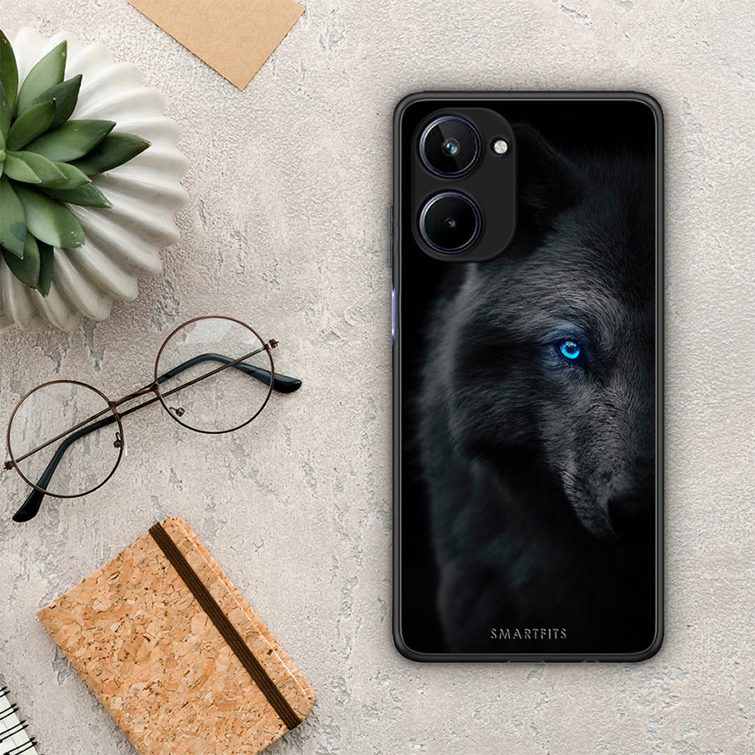 Θήκη Realme 10 Dark Wolf από τη Smartfits με σχέδιο στο πίσω μέρος και μαύρο περίβλημα | Realme 10 Dark Wolf Case with Colorful Back and Black Bezels