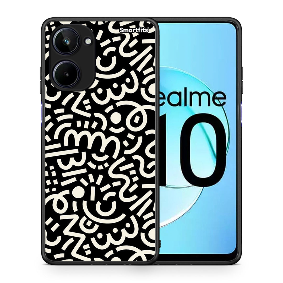 Θήκη Realme 10 Doodle Art από τη Smartfits με σχέδιο στο πίσω μέρος και μαύρο περίβλημα | Realme 10 Doodle Art Case with Colorful Back and Black Bezels