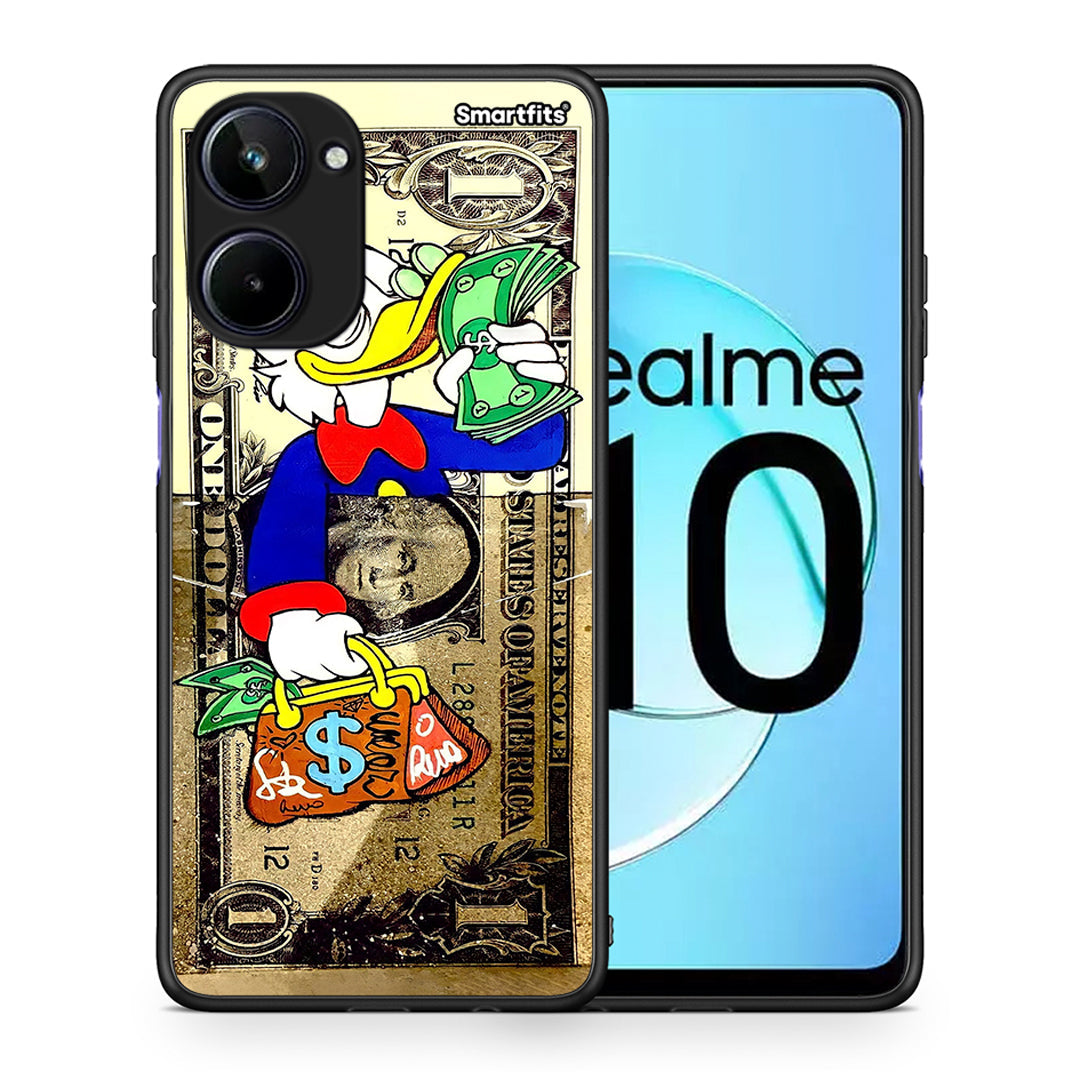Θήκη Realme 10 Duck Money από τη Smartfits με σχέδιο στο πίσω μέρος και μαύρο περίβλημα | Realme 10 Duck Money Case with Colorful Back and Black Bezels