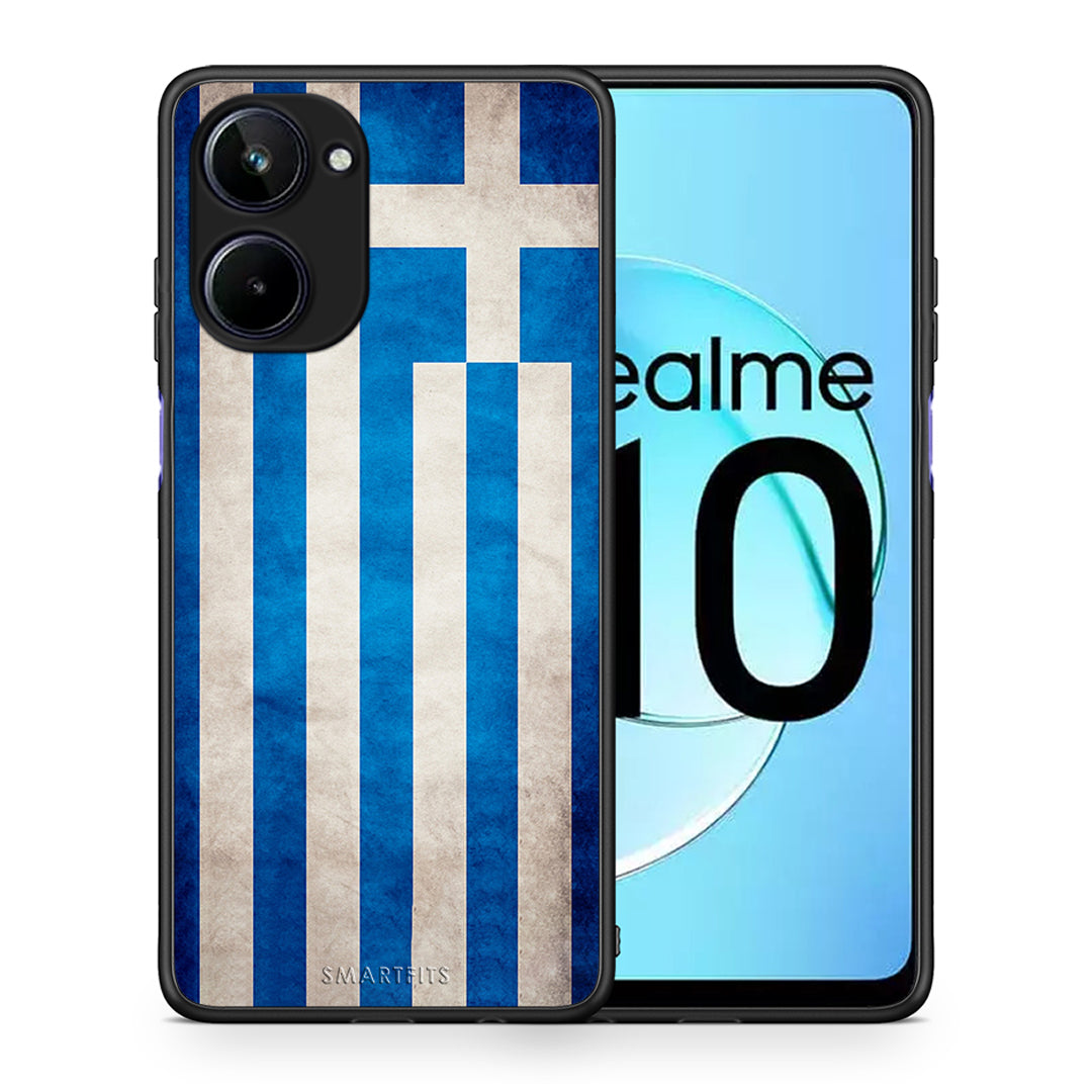 Θήκη Realme 10 Flag Greek από τη Smartfits με σχέδιο στο πίσω μέρος και μαύρο περίβλημα | Realme 10 Flag Greek Case with Colorful Back and Black Bezels