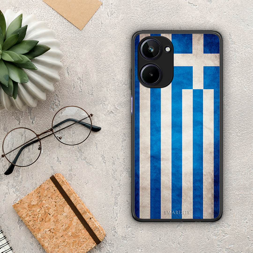 Θήκη Realme 10 Flag Greek από τη Smartfits με σχέδιο στο πίσω μέρος και μαύρο περίβλημα | Realme 10 Flag Greek Case with Colorful Back and Black Bezels