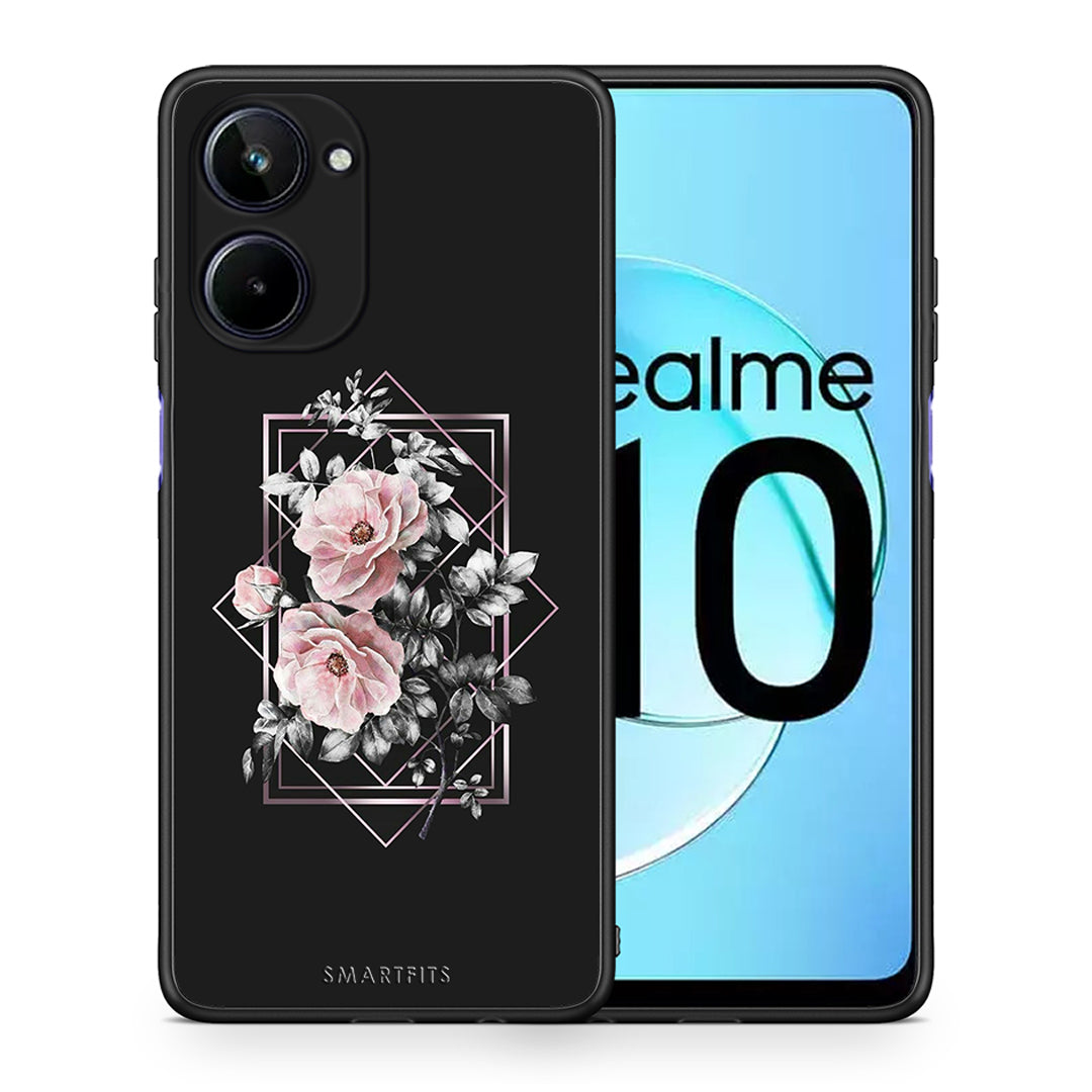 Θήκη Realme 10 Flower Frame από τη Smartfits με σχέδιο στο πίσω μέρος και μαύρο περίβλημα | Realme 10 Flower Frame Case with Colorful Back and Black Bezels