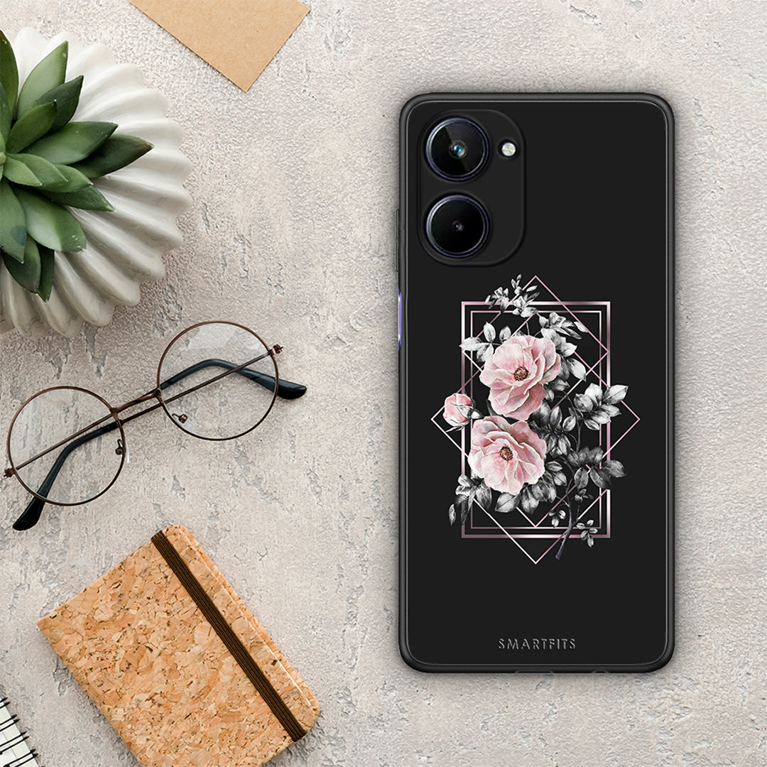 Θήκη Realme 10 Flower Frame από τη Smartfits με σχέδιο στο πίσω μέρος και μαύρο περίβλημα | Realme 10 Flower Frame Case with Colorful Back and Black Bezels