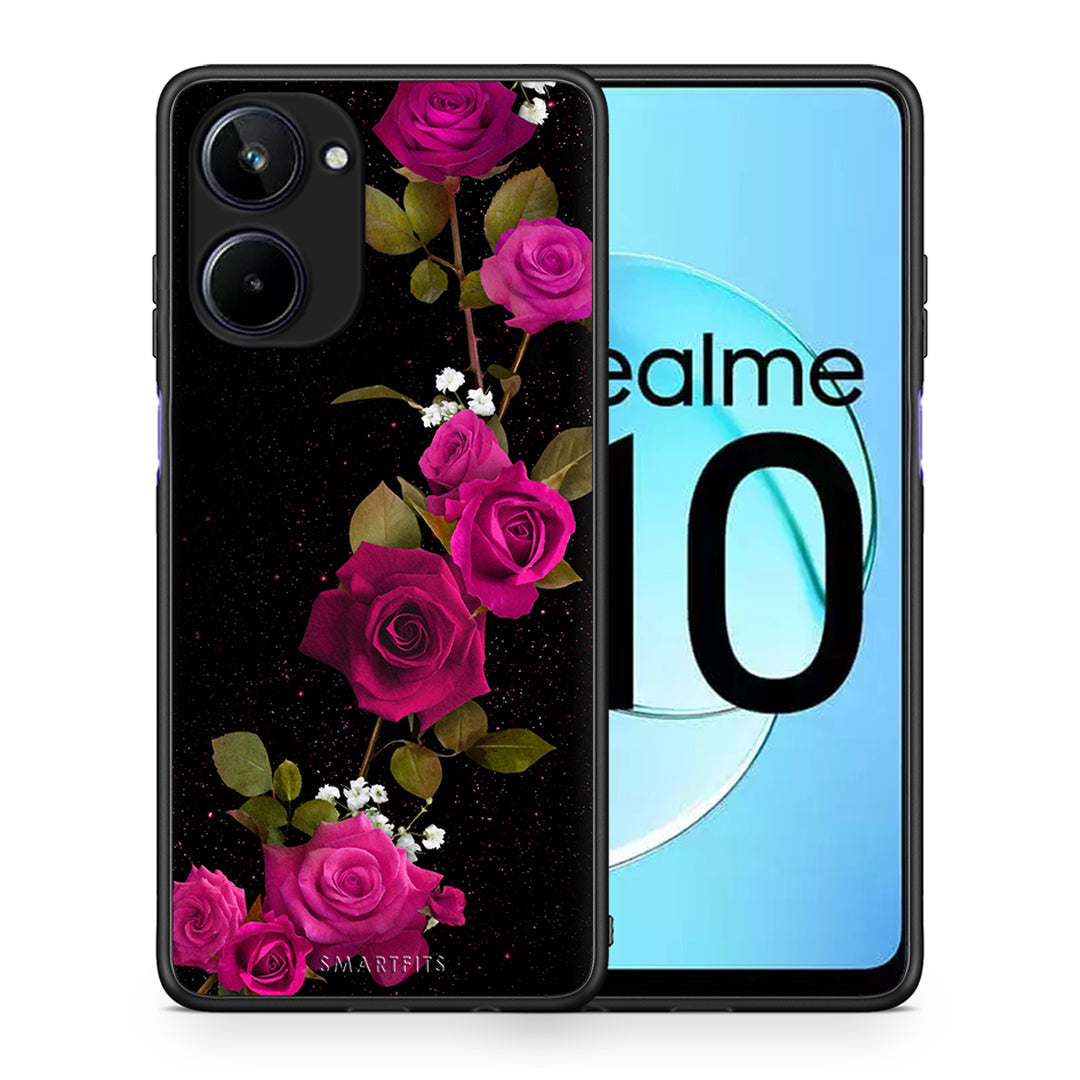Θήκη Realme 10 Flower Red Roses από τη Smartfits με σχέδιο στο πίσω μέρος και μαύρο περίβλημα | Realme 10 Flower Red Roses Case with Colorful Back and Black Bezels