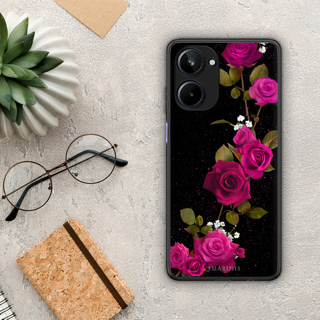 Θήκη Realme 10 Flower Red Roses από τη Smartfits με σχέδιο στο πίσω μέρος και μαύρο περίβλημα | Realme 10 Flower Red Roses Case with Colorful Back and Black Bezels