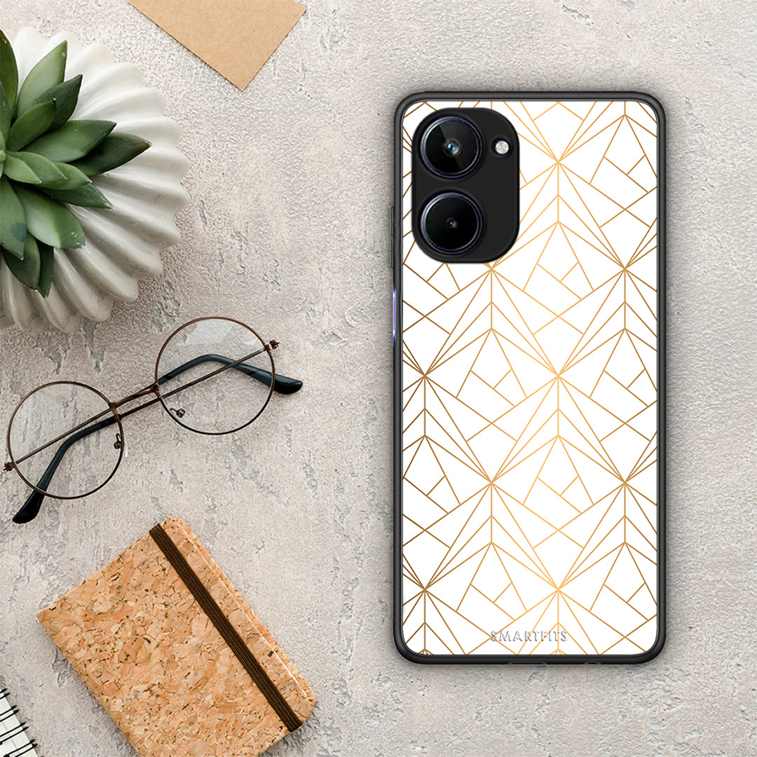 Θήκη Realme 10 Geometric Luxury White από τη Smartfits με σχέδιο στο πίσω μέρος και μαύρο περίβλημα | Realme 10 Geometric Luxury White Case with Colorful Back and Black Bezels