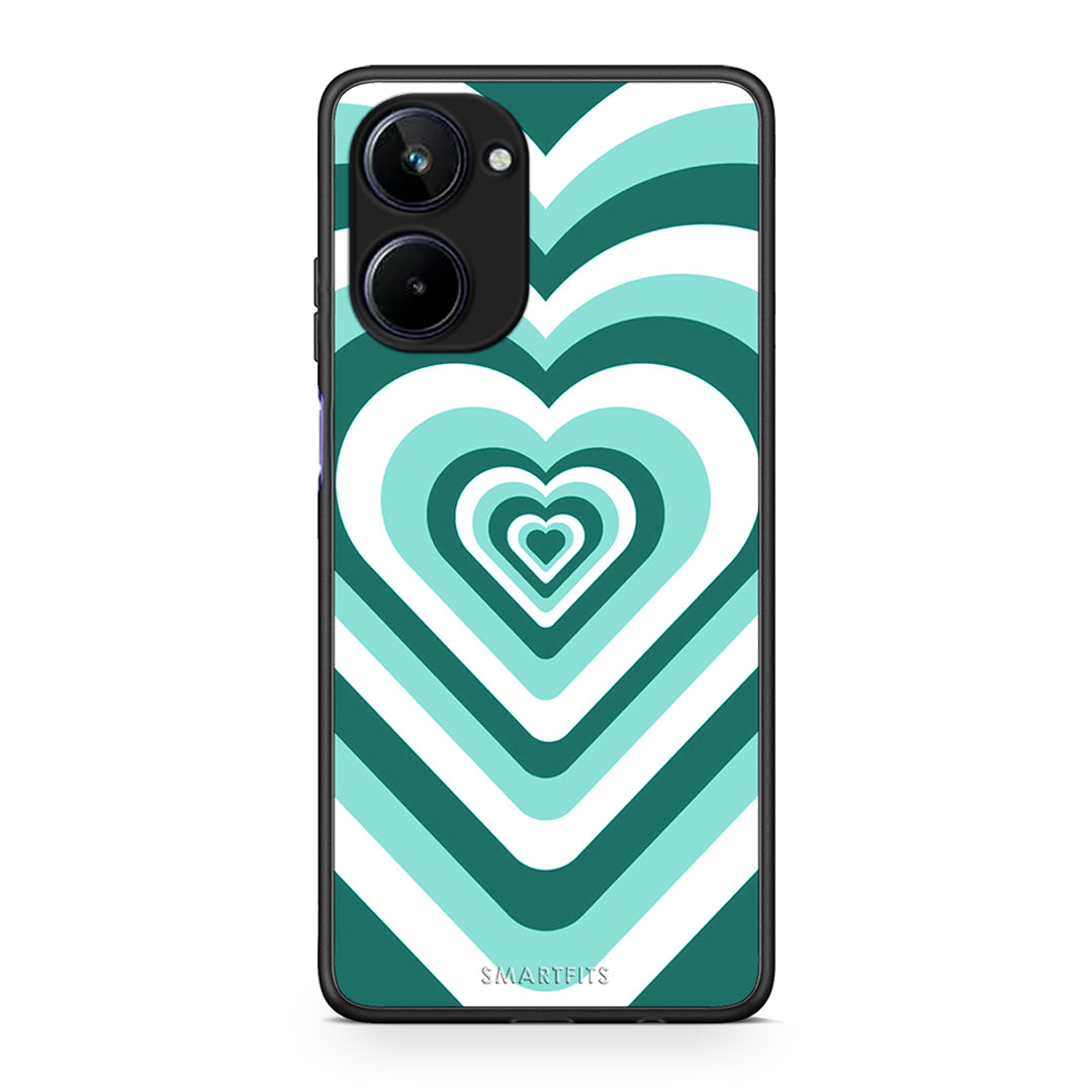 Θήκη Realme 10 Green Hearts από τη Smartfits με σχέδιο στο πίσω μέρος και μαύρο περίβλημα | Realme 10 Green Hearts Case with Colorful Back and Black Bezels