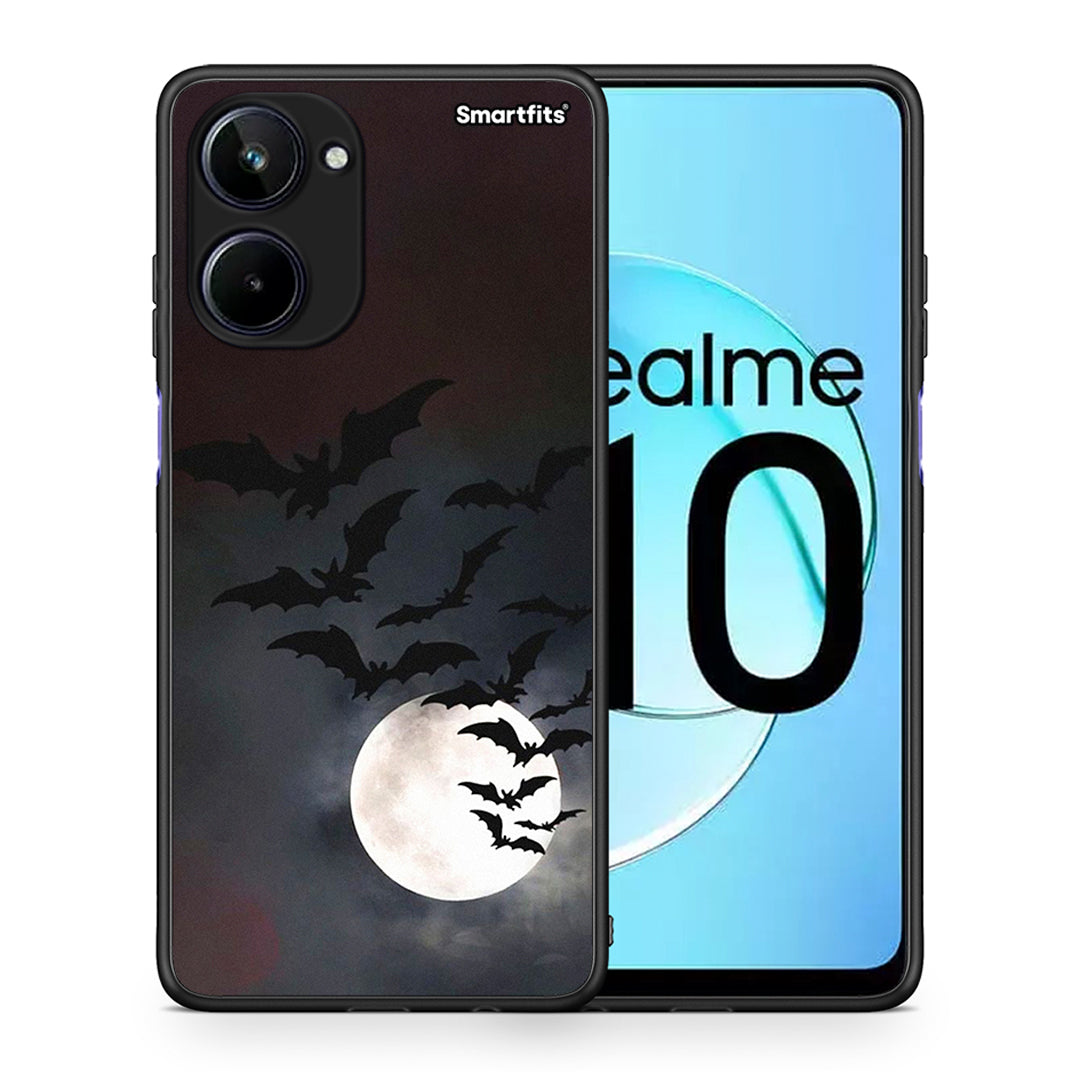 Θήκη Realme 10 Halloween Bat Night από τη Smartfits με σχέδιο στο πίσω μέρος και μαύρο περίβλημα | Realme 10 Halloween Bat Night Case with Colorful Back and Black Bezels