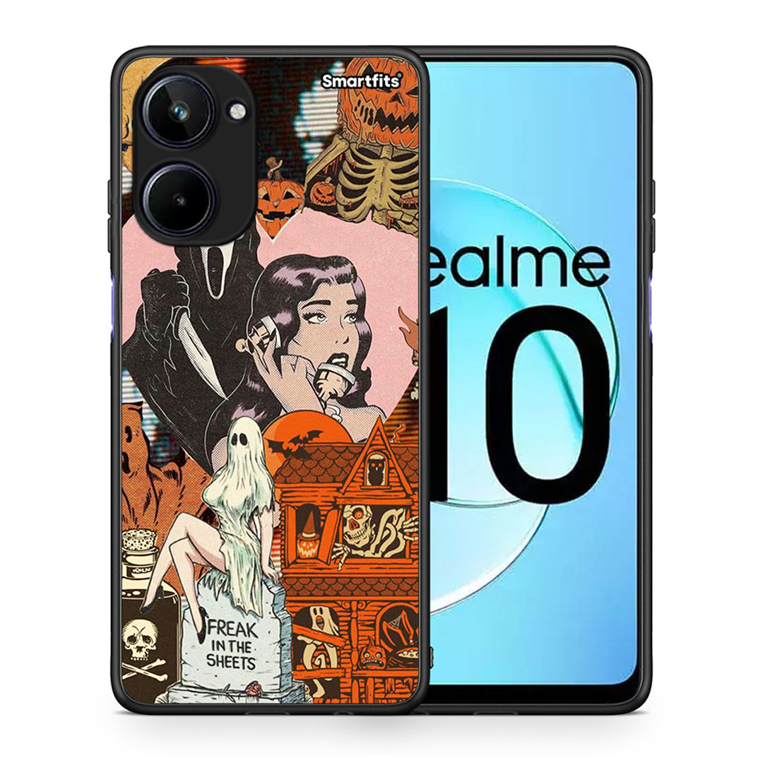 Θήκη Realme 10 Halloween Collage από τη Smartfits με σχέδιο στο πίσω μέρος και μαύρο περίβλημα | Realme 10 Halloween Collage Case with Colorful Back and Black Bezels