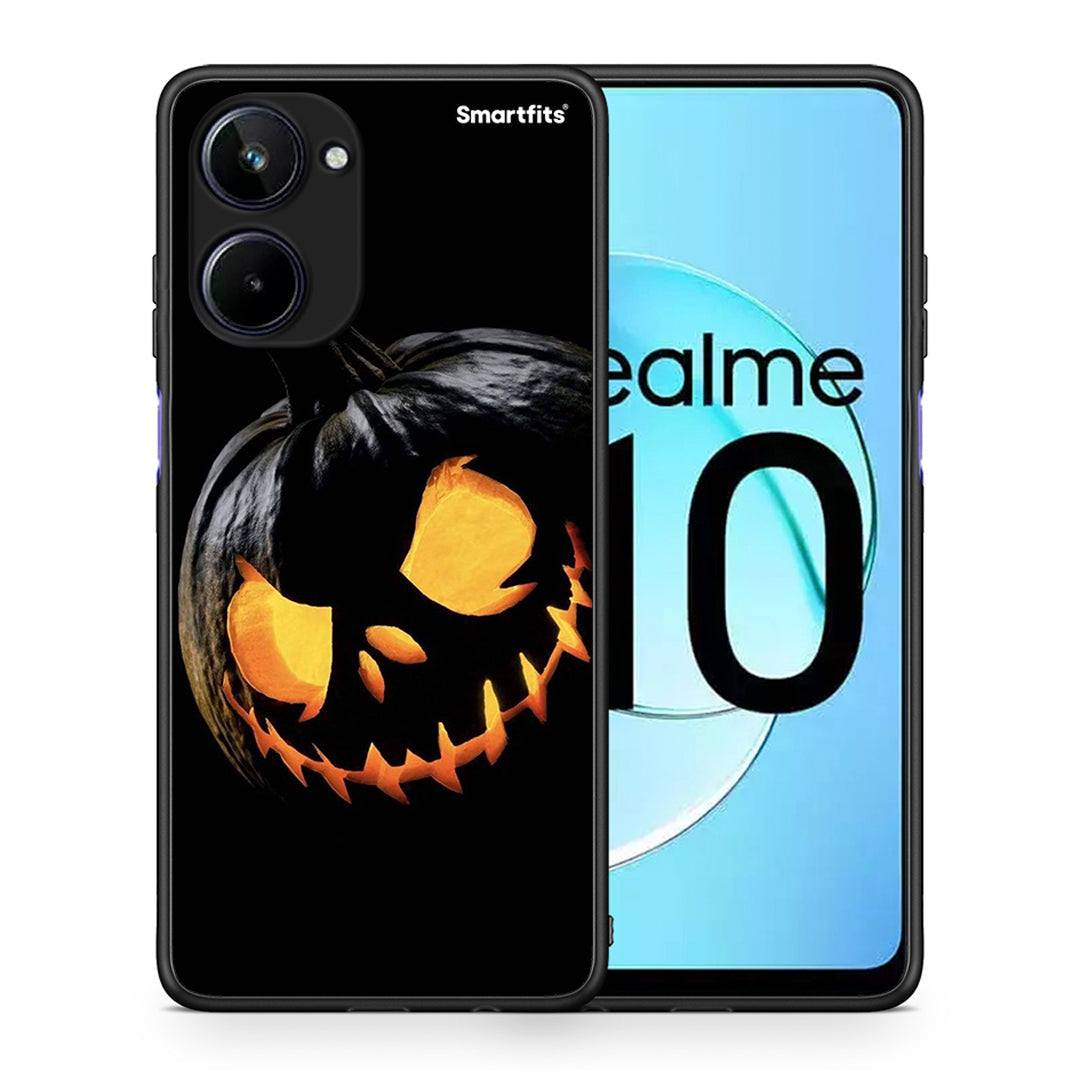 Θήκη Realme 10 Halloween Scary Pumpkin από τη Smartfits με σχέδιο στο πίσω μέρος και μαύρο περίβλημα | Realme 10 Halloween Scary Pumpkin Case with Colorful Back and Black Bezels