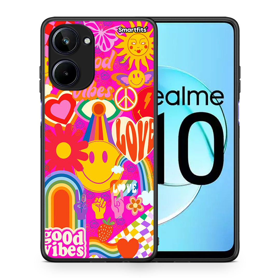 Θήκη Realme 10 Hippie Love από τη Smartfits με σχέδιο στο πίσω μέρος και μαύρο περίβλημα | Realme 10 Hippie Love Case with Colorful Back and Black Bezels