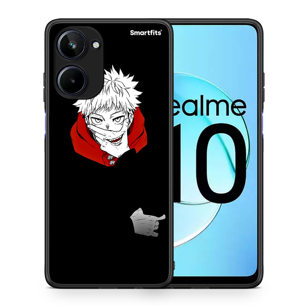 Θήκη Realme 10 Itadori Anime από τη Smartfits με σχέδιο στο πίσω μέρος και μαύρο περίβλημα | Realme 10 Itadori Anime Case with Colorful Back and Black Bezels