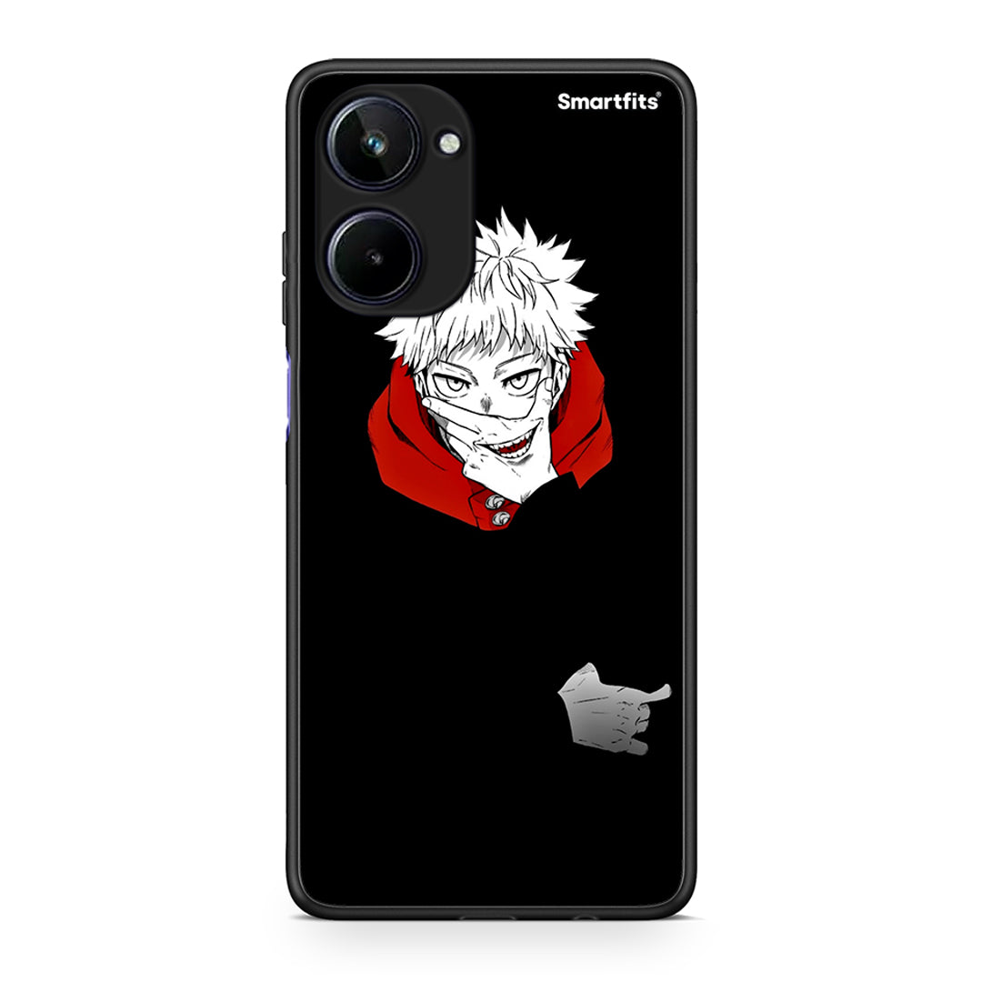 Θήκη Realme 10 Itadori Anime από τη Smartfits με σχέδιο στο πίσω μέρος και μαύρο περίβλημα | Realme 10 Itadori Anime Case with Colorful Back and Black Bezels