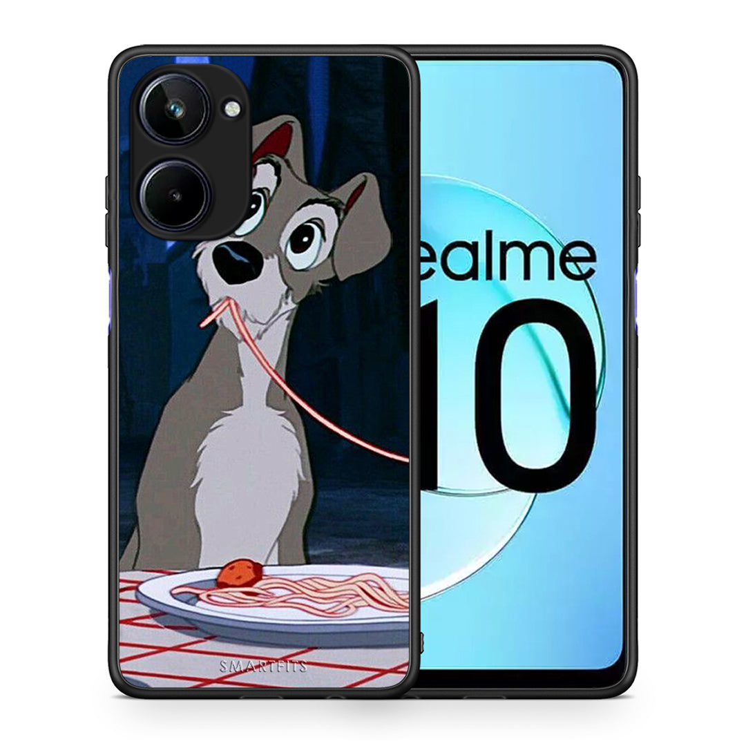 Θήκη Realme 10 Lady And Tramp 1 από τη Smartfits με σχέδιο στο πίσω μέρος και μαύρο περίβλημα | Realme 10 Lady And Tramp 1 Case with Colorful Back and Black Bezels