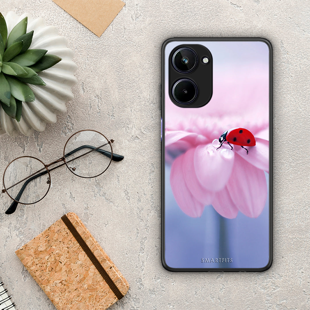 Θήκη Realme 10 Ladybug Flower από τη Smartfits με σχέδιο στο πίσω μέρος και μαύρο περίβλημα | Realme 10 Ladybug Flower Case with Colorful Back and Black Bezels