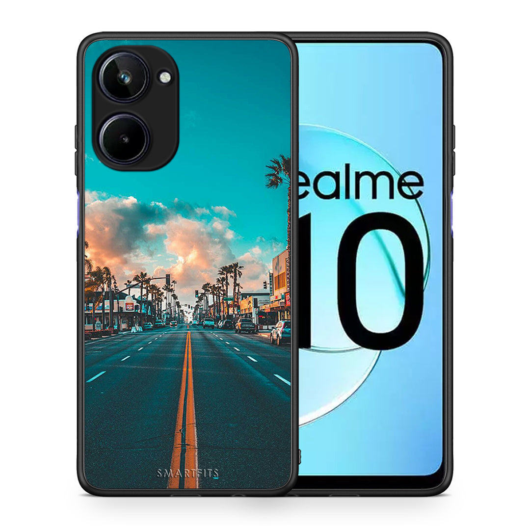 Θήκη Realme 10 Landscape City από τη Smartfits με σχέδιο στο πίσω μέρος και μαύρο περίβλημα | Realme 10 Landscape City Case with Colorful Back and Black Bezels