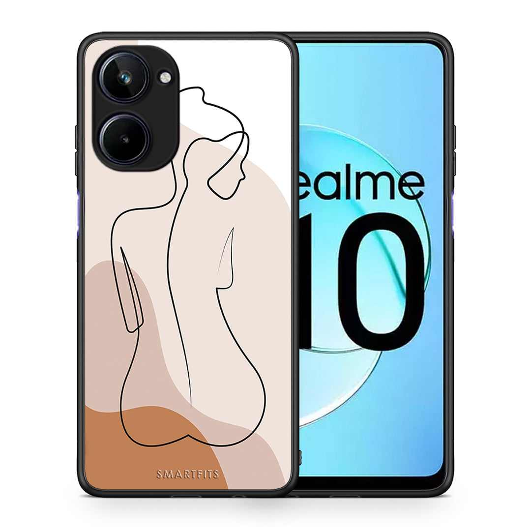 Θήκη Realme 10 LineArt Woman από τη Smartfits με σχέδιο στο πίσω μέρος και μαύρο περίβλημα | Realme 10 LineArt Woman Case with Colorful Back and Black Bezels