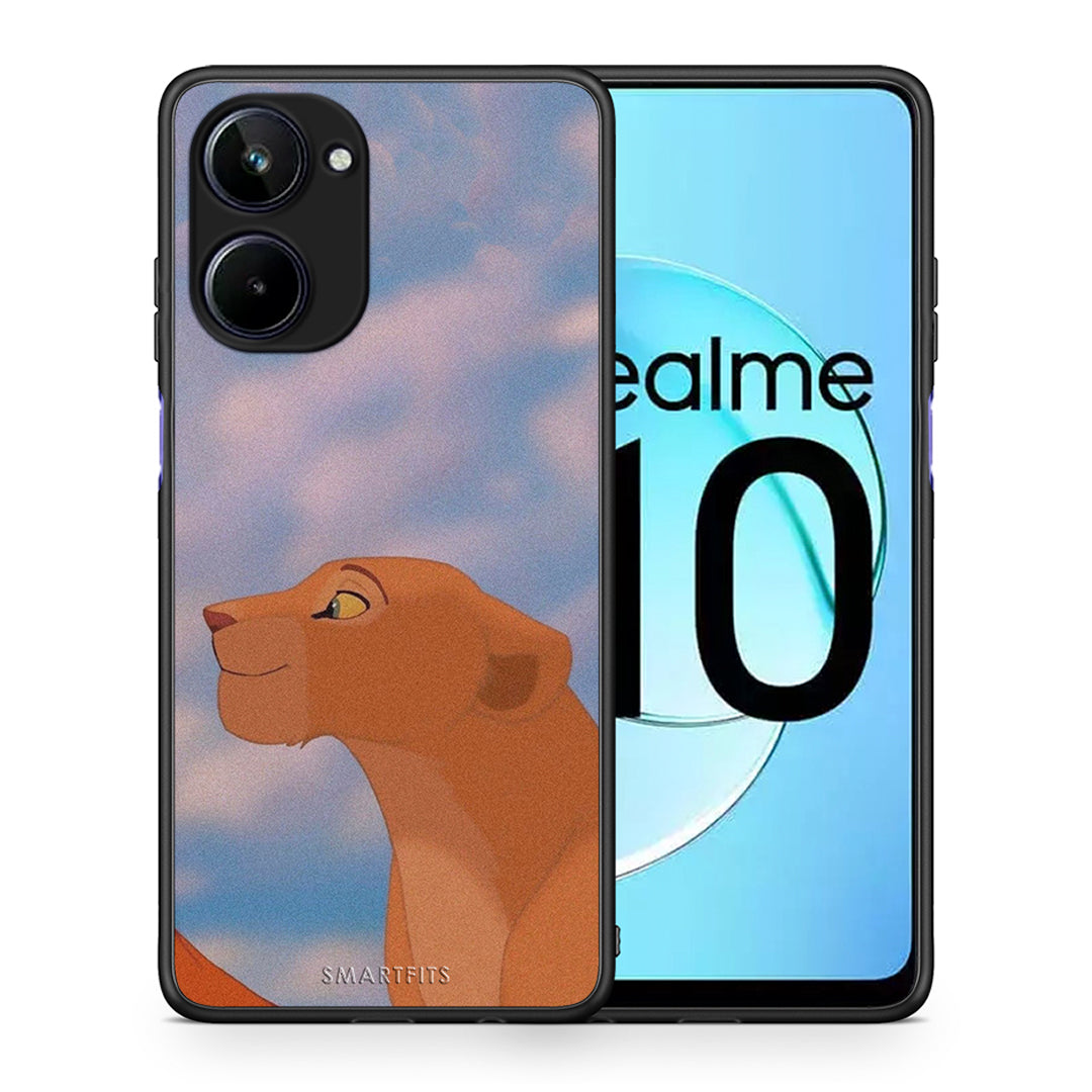 Θήκη Realme 10 Lion Love 2 από τη Smartfits με σχέδιο στο πίσω μέρος και μαύρο περίβλημα | Realme 10 Lion Love 2 Case with Colorful Back and Black Bezels