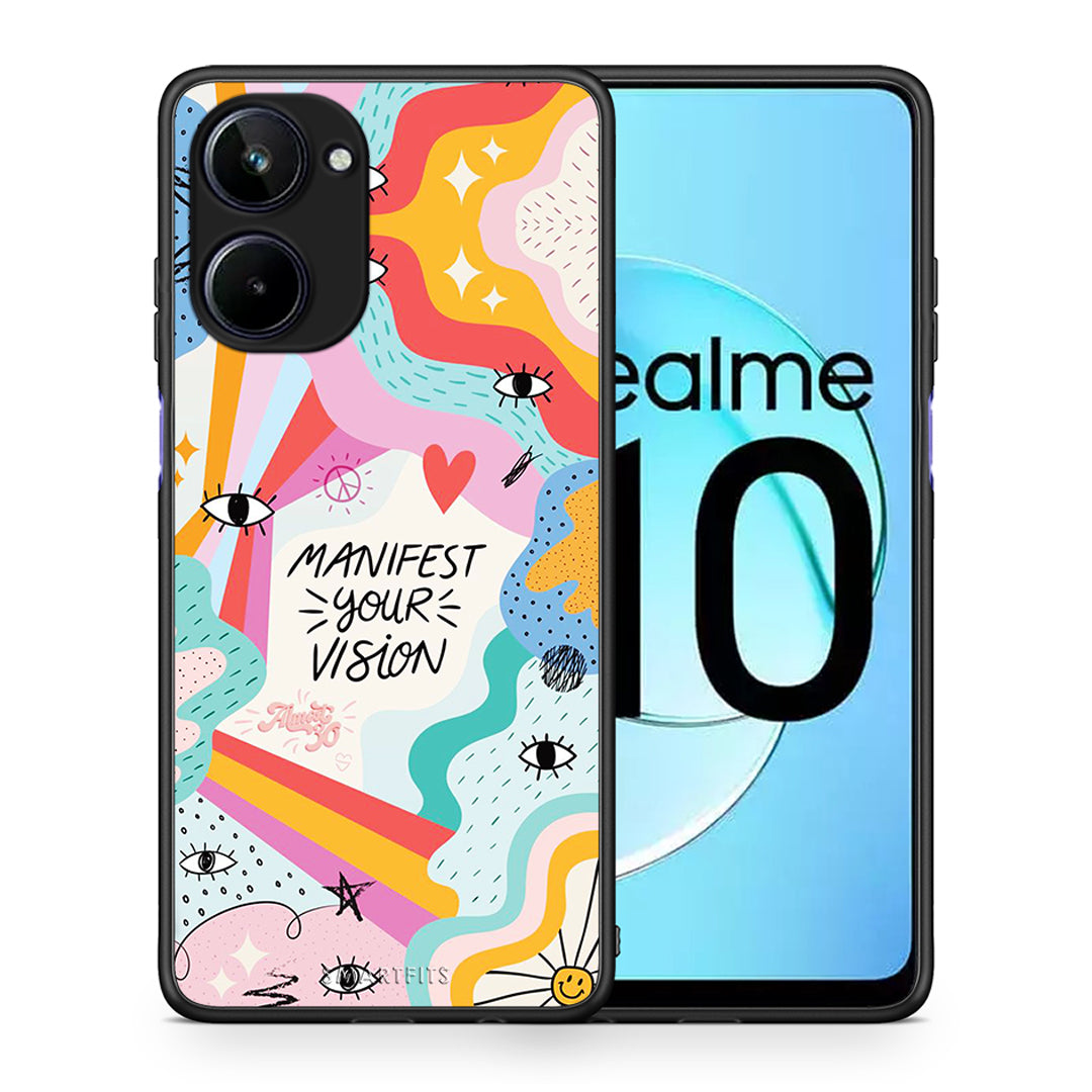 Θήκη Realme 10 Manifest Your Vision από τη Smartfits με σχέδιο στο πίσω μέρος και μαύρο περίβλημα | Realme 10 Manifest Your Vision Case with Colorful Back and Black Bezels