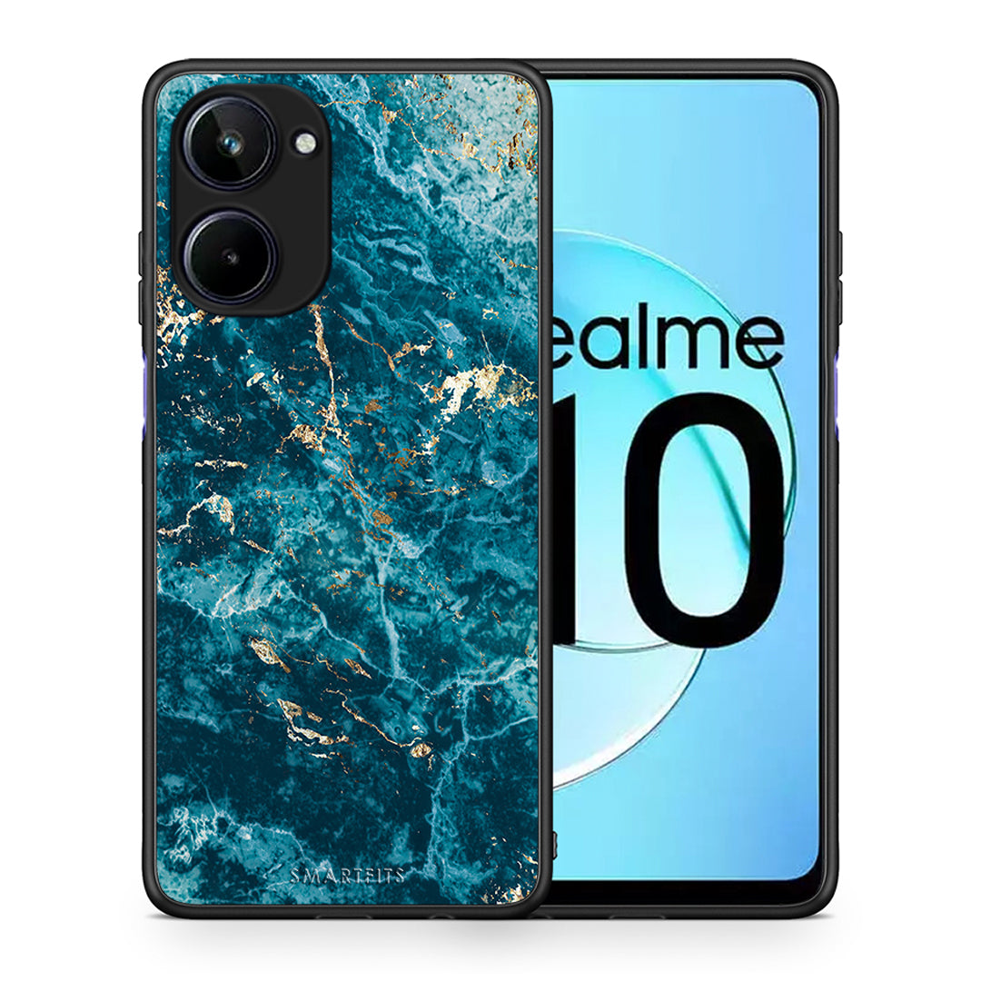 Θήκη Realme 10 Marble Blue από τη Smartfits με σχέδιο στο πίσω μέρος και μαύρο περίβλημα | Realme 10 Marble Blue Case with Colorful Back and Black Bezels