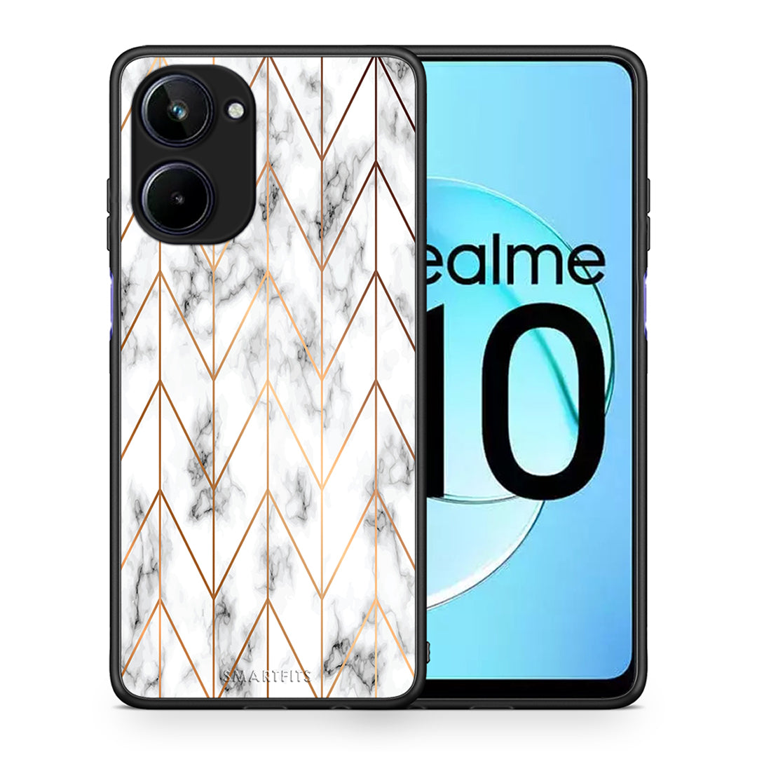 Θήκη Realme 10 Marble Gold Geometric από τη Smartfits με σχέδιο στο πίσω μέρος και μαύρο περίβλημα | Realme 10 Marble Gold Geometric Case with Colorful Back and Black Bezels