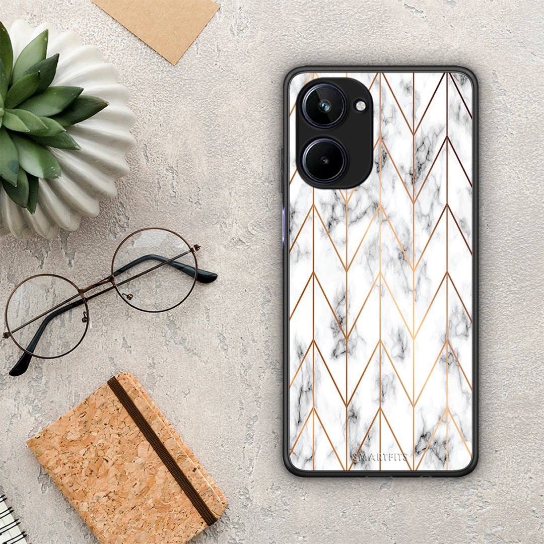 Θήκη Realme 10 Marble Gold Geometric από τη Smartfits με σχέδιο στο πίσω μέρος και μαύρο περίβλημα | Realme 10 Marble Gold Geometric Case with Colorful Back and Black Bezels