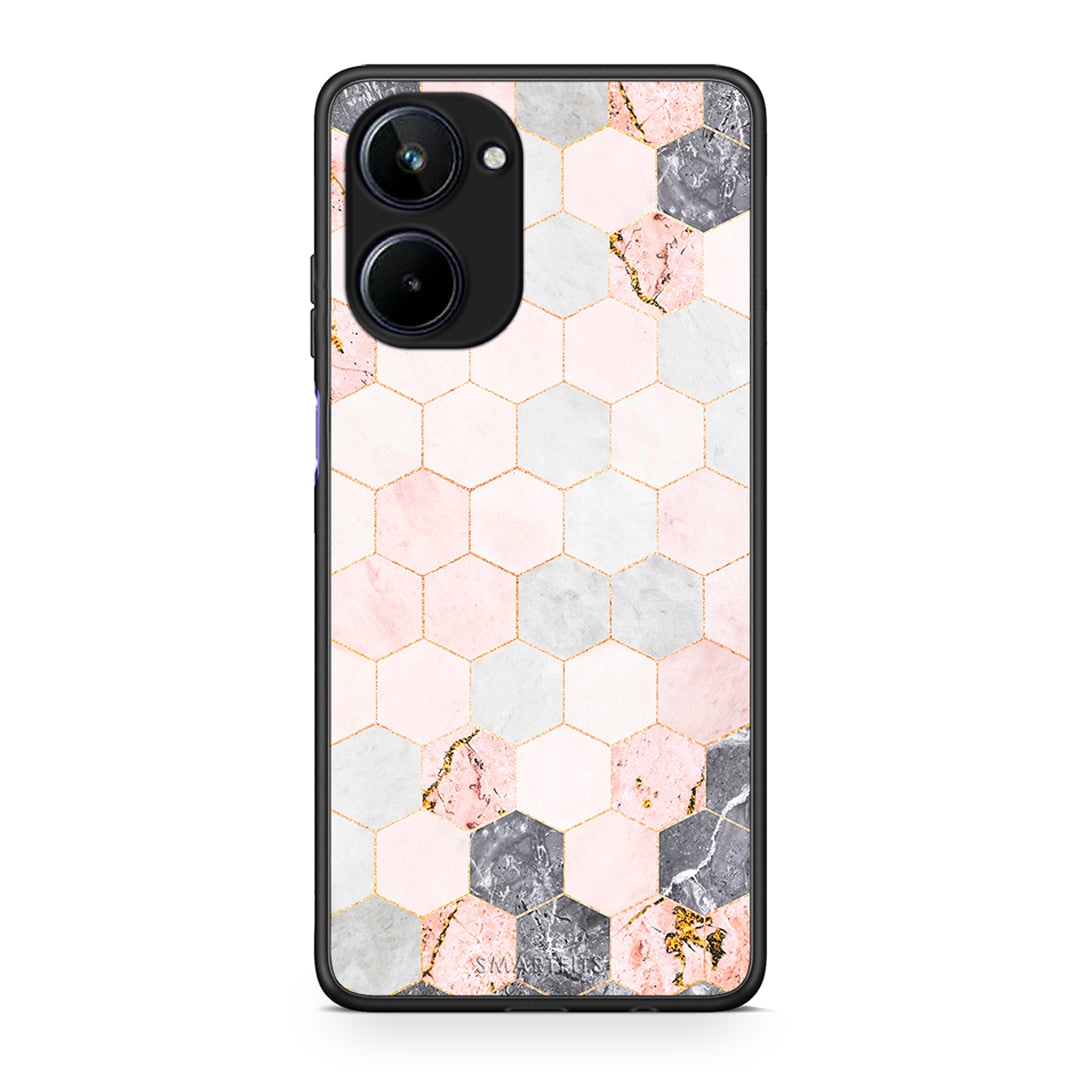 Θήκη Realme 10 Marble Hexagon Pink από τη Smartfits με σχέδιο στο πίσω μέρος και μαύρο περίβλημα | Realme 10 Marble Hexagon Pink Case with Colorful Back and Black Bezels