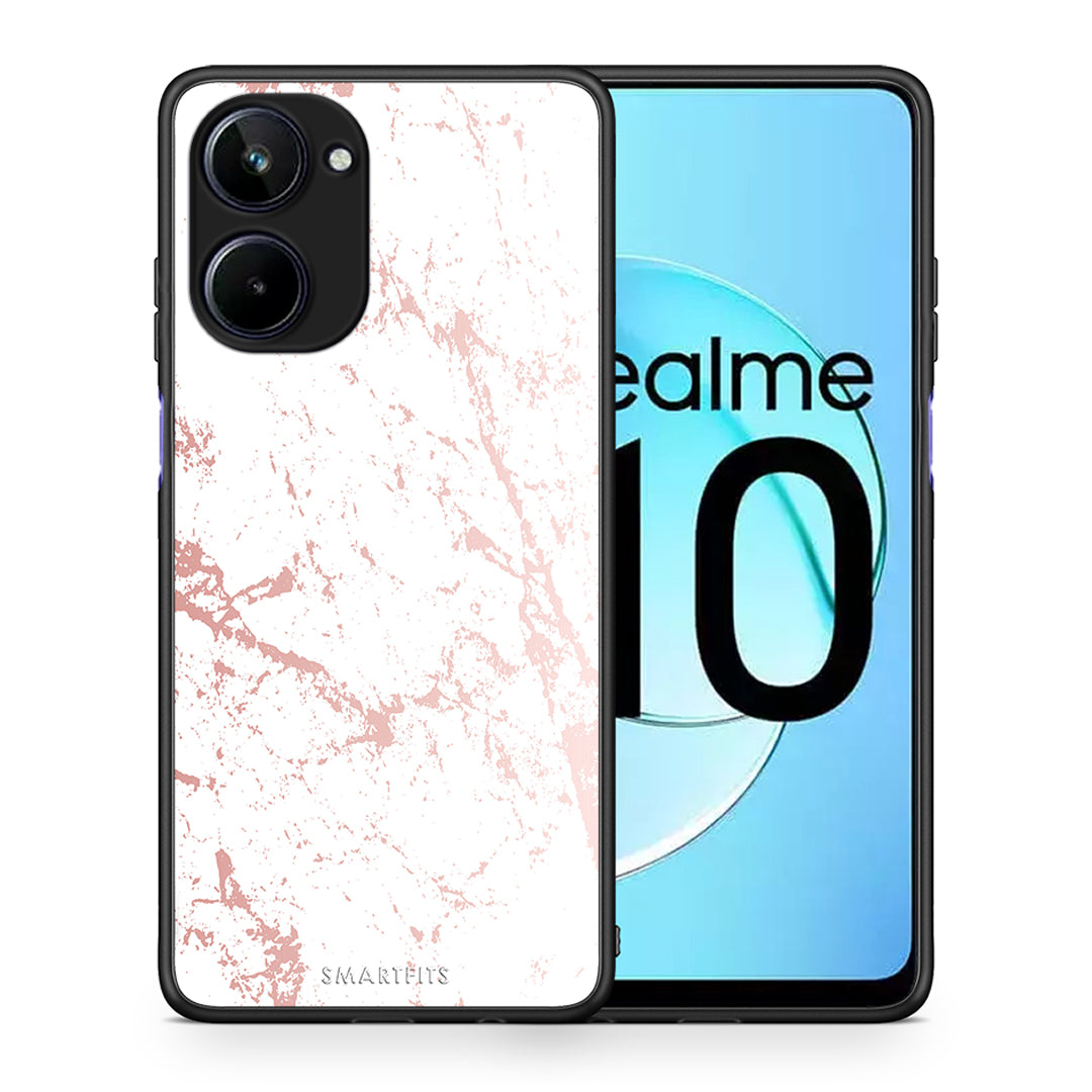 Θήκη Realme 10 Marble Pink Splash από τη Smartfits με σχέδιο στο πίσω μέρος και μαύρο περίβλημα | Realme 10 Marble Pink Splash Case with Colorful Back and Black Bezels