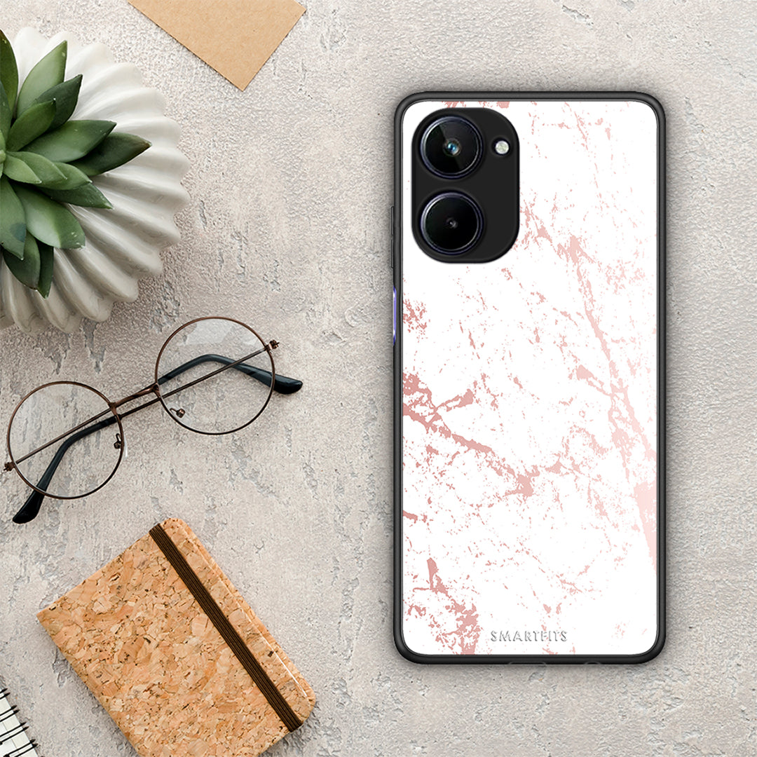 Θήκη Realme 10 Marble Pink Splash από τη Smartfits με σχέδιο στο πίσω μέρος και μαύρο περίβλημα | Realme 10 Marble Pink Splash Case with Colorful Back and Black Bezels