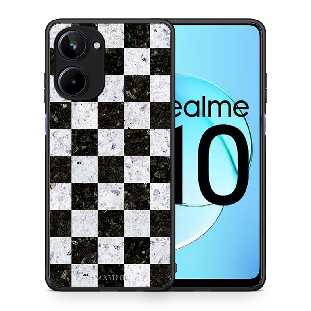 Θήκη Realme 10 Marble Square Geometric από τη Smartfits με σχέδιο στο πίσω μέρος και μαύρο περίβλημα | Realme 10 Marble Square Geometric Case with Colorful Back and Black Bezels