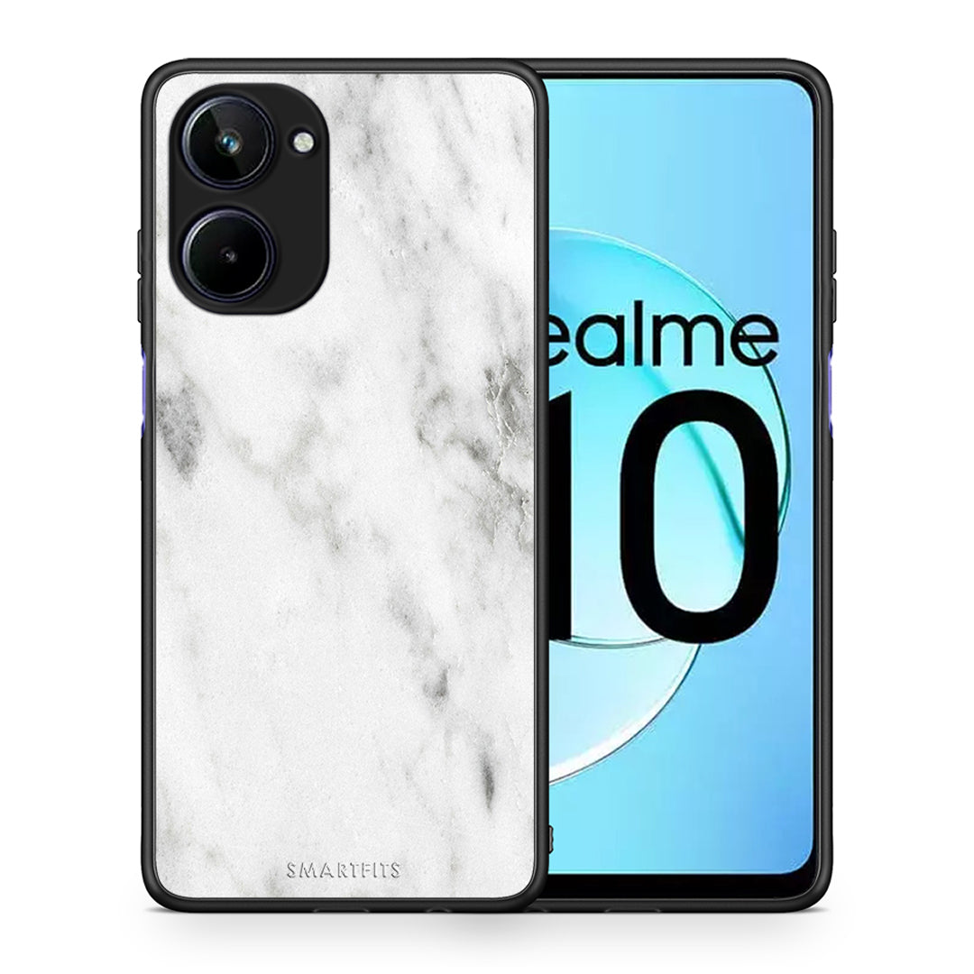 Θήκη Realme 10 Marble White από τη Smartfits με σχέδιο στο πίσω μέρος και μαύρο περίβλημα | Realme 10 Marble White Case with Colorful Back and Black Bezels