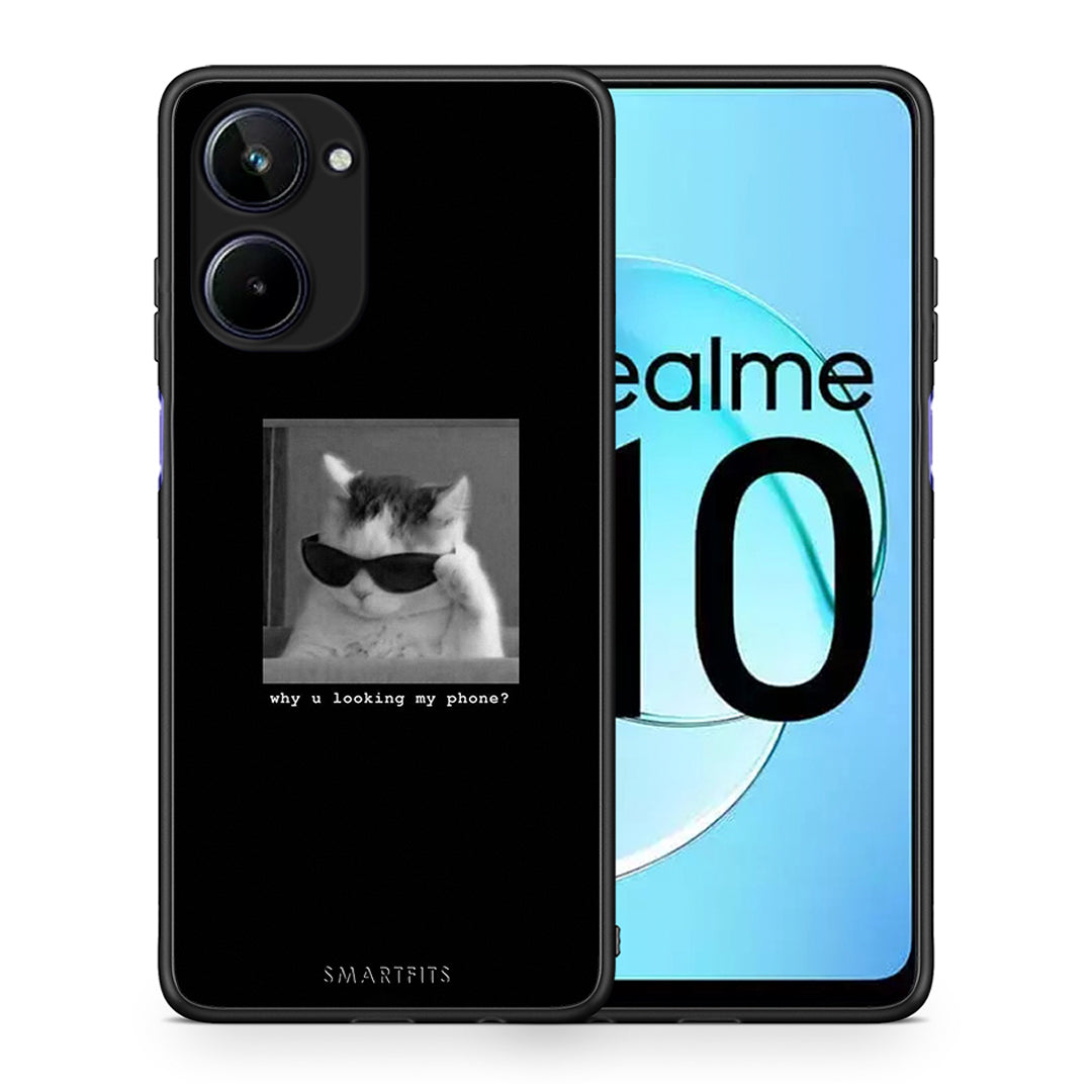 Θήκη Realme 10 Meme Cat από τη Smartfits με σχέδιο στο πίσω μέρος και μαύρο περίβλημα | Realme 10 Meme Cat Case with Colorful Back and Black Bezels